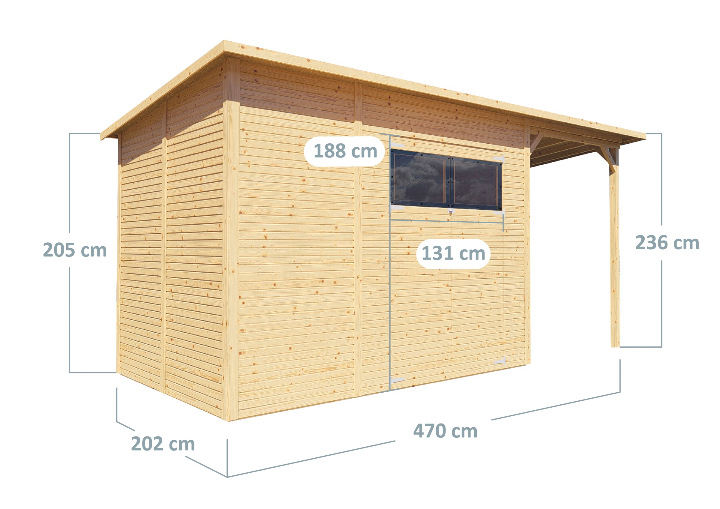 BERTILO Gartenhaus »Pent Modern 4 Plus naturbelassen«, mit hohen Seitenwänden und einer 1,88 m hohen Doppeltür