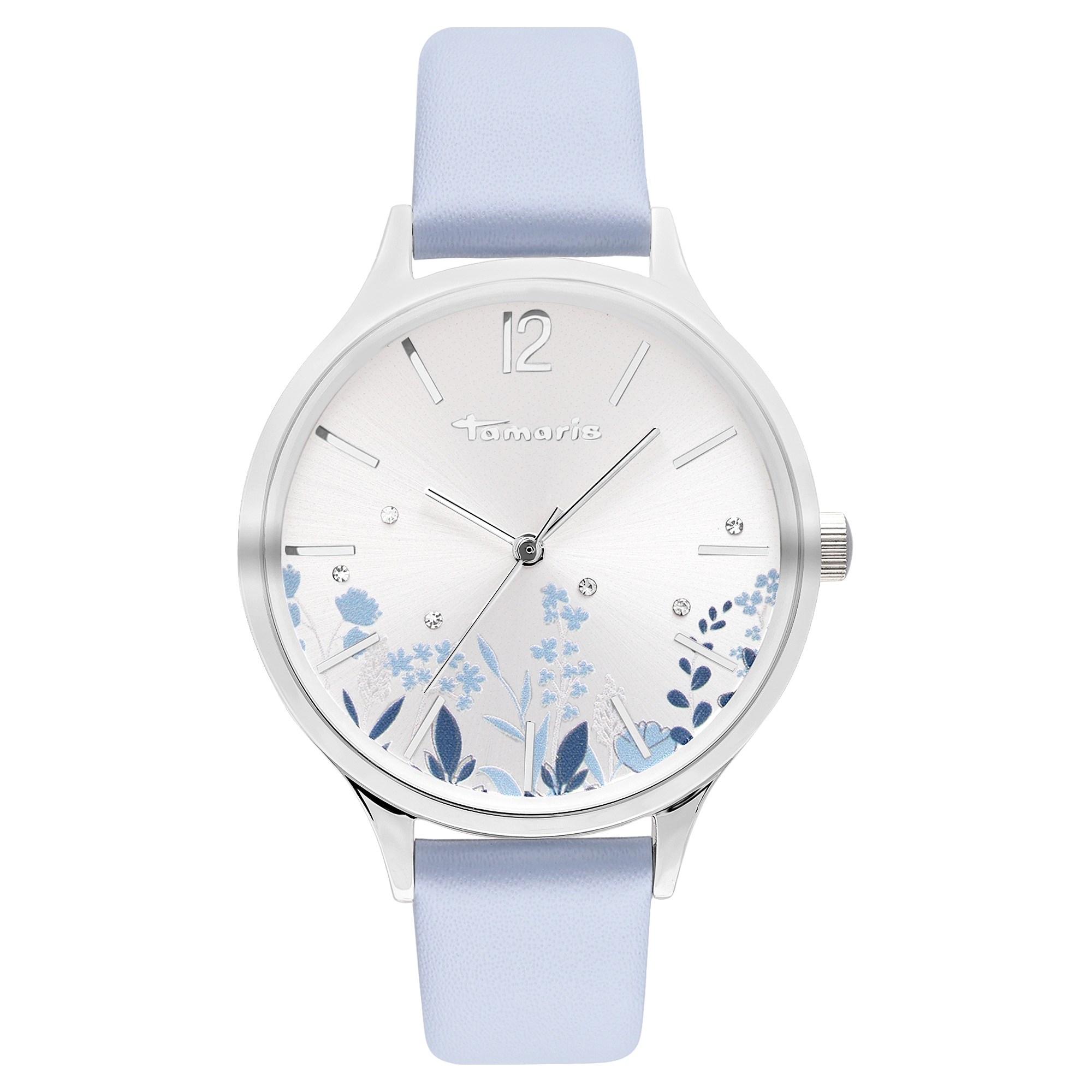 Tamaris Quarzuhr »Leather Flower« Armbanduhr, Damenuhr, Lederarmband, analog, Glassteine