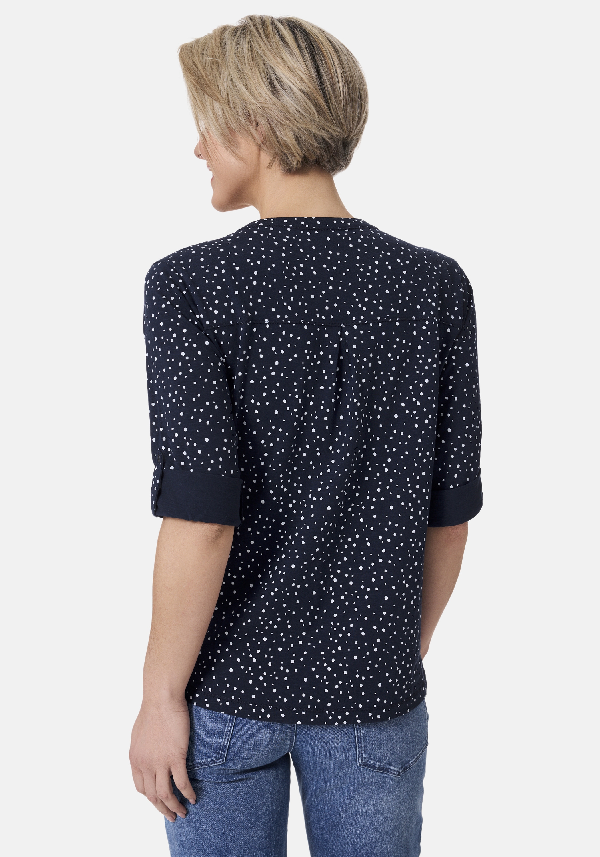 STOOKER WOMEN 3/4-Arm-Shirt »MARIE Print T-Shirt 3/4-Arm«, Regular Fit Slub Yarn Baumwolle Henley Shirt Knopfleiste für Damen