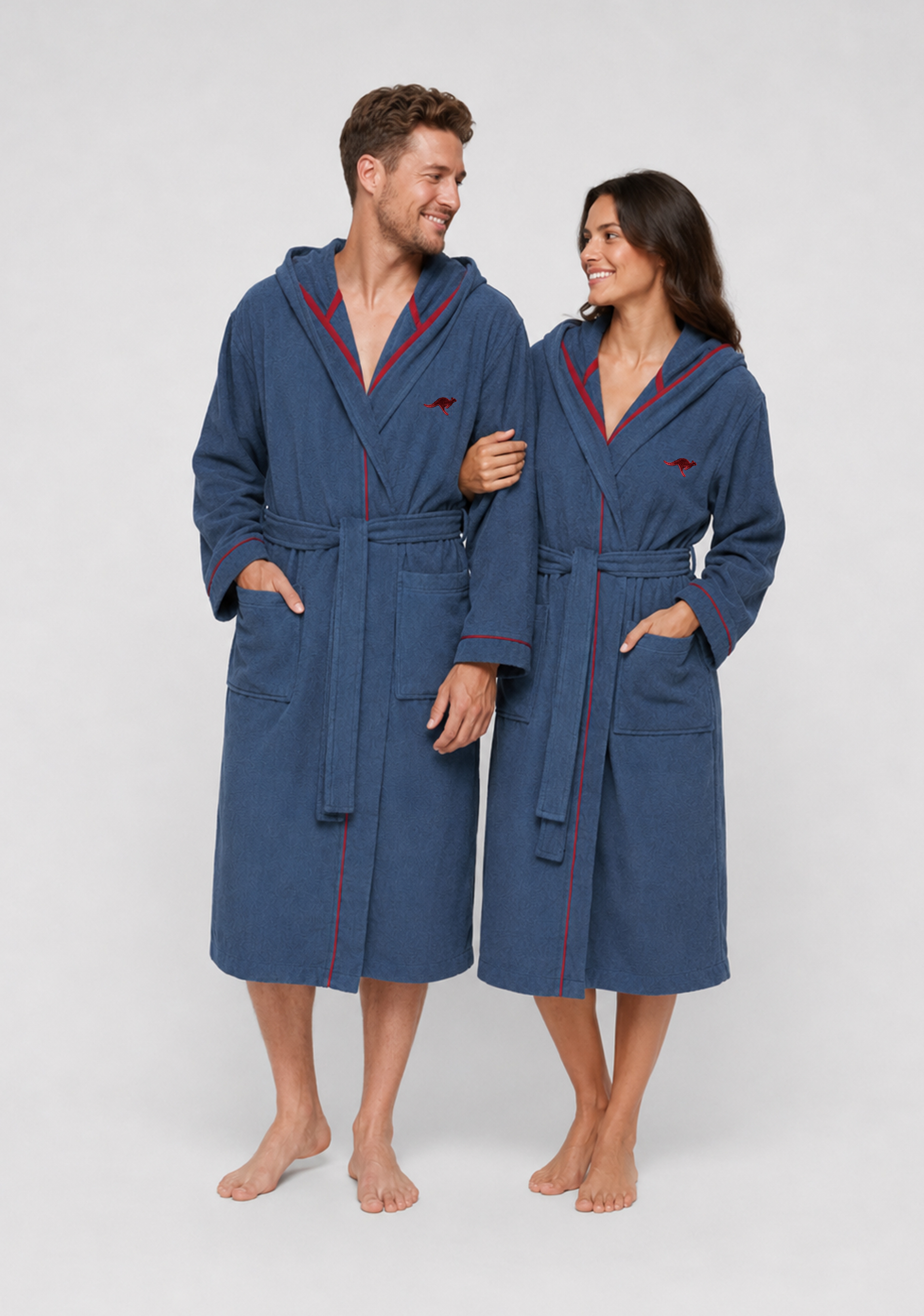 KangaROOS Unisex-Bademantel "Luke, ideal für Sauna & Spa, Hotelbademantel, Morgenmantel" 1 Stk. für Damen & Herren, Bademantel mit Kapuze & Logostickerei,S-2XL