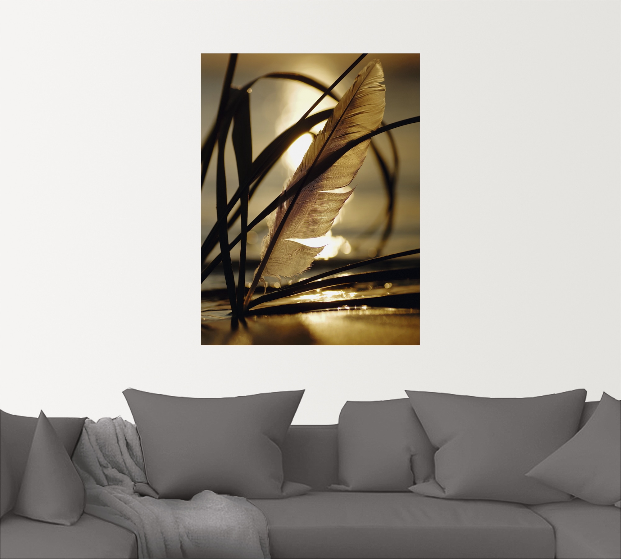 Artland Wandbild »Feder im Abendlicht«, Gräser, (1 St.), als Leinwandbild, Poster, Wandaufkleber in verschied. Größen
