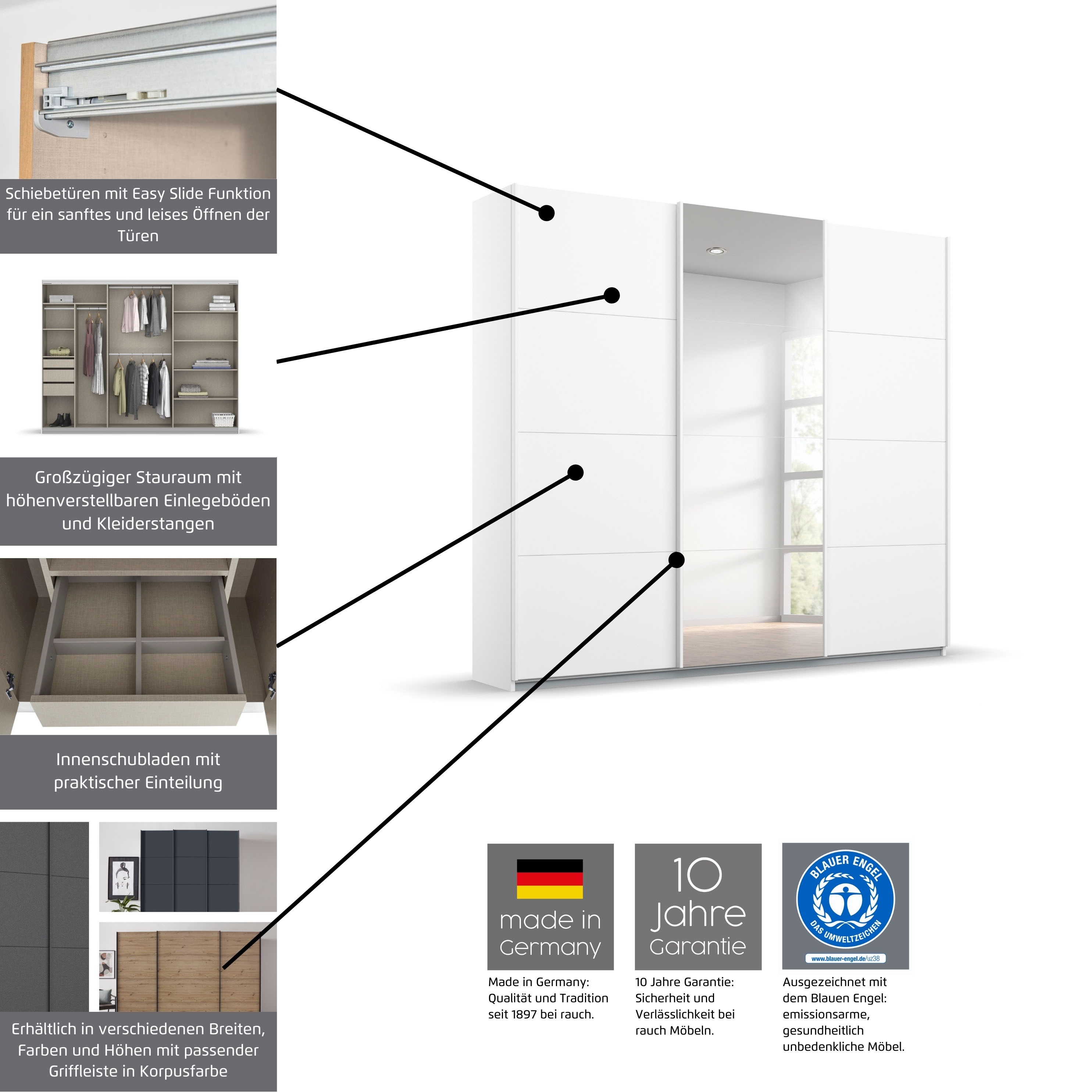 Thumbnail - rauch Schwebetürenschrank "Oteli", mit Mittelspiegel und Passepartout optional mit Beleuchtung