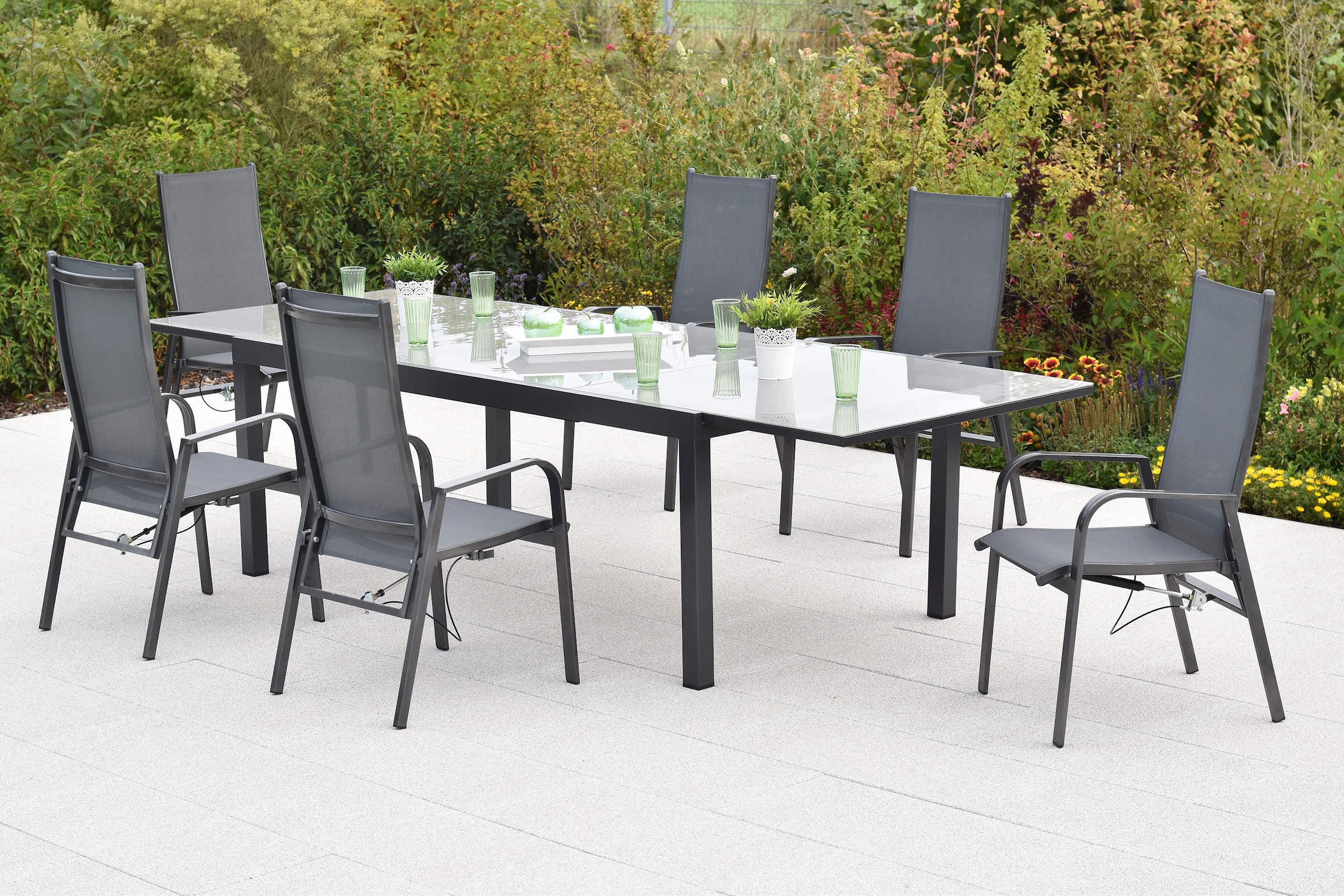 MERXX Garten-Essgruppe »»Alassio««, (Set, 7 tlg.), Rückenlehne verstellbar durch Gasdruckfeder