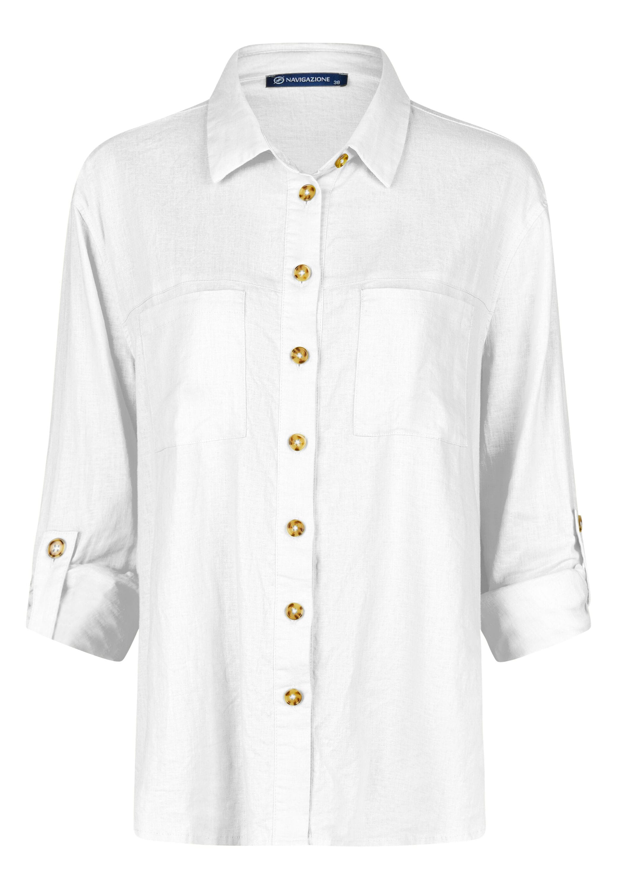 NAVIGAZIONE Klassische Bluse "NAVIGAZIONE Leinenbluse" hochwertige Verarbeitung