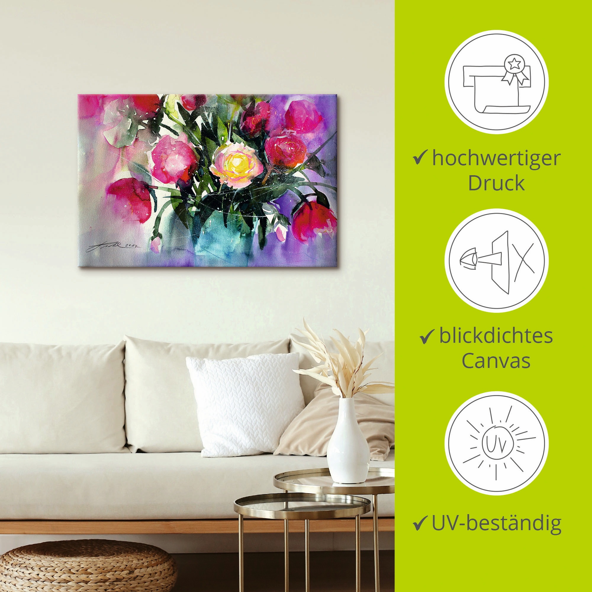 Artland Wandbild »Pfingstrosen in Vase«, Arrangements, (1 St.), als Leinwandbild, Poster in verschied. Größen