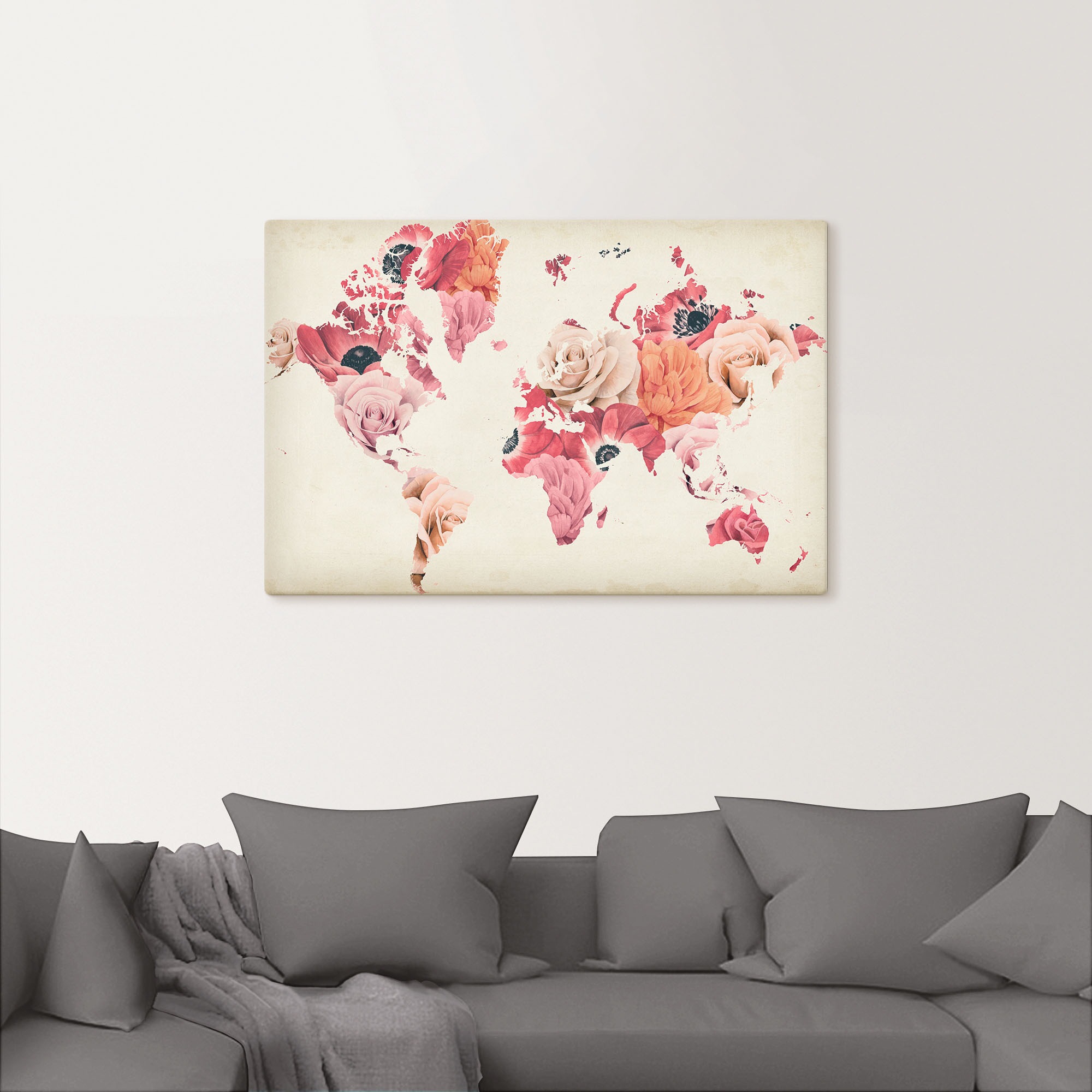 Thumbnail - Artland Leinwandbild "Erde lacht in Blumen", Land- & Weltkarten, (1 St.), auf Keilrahmen gespannt