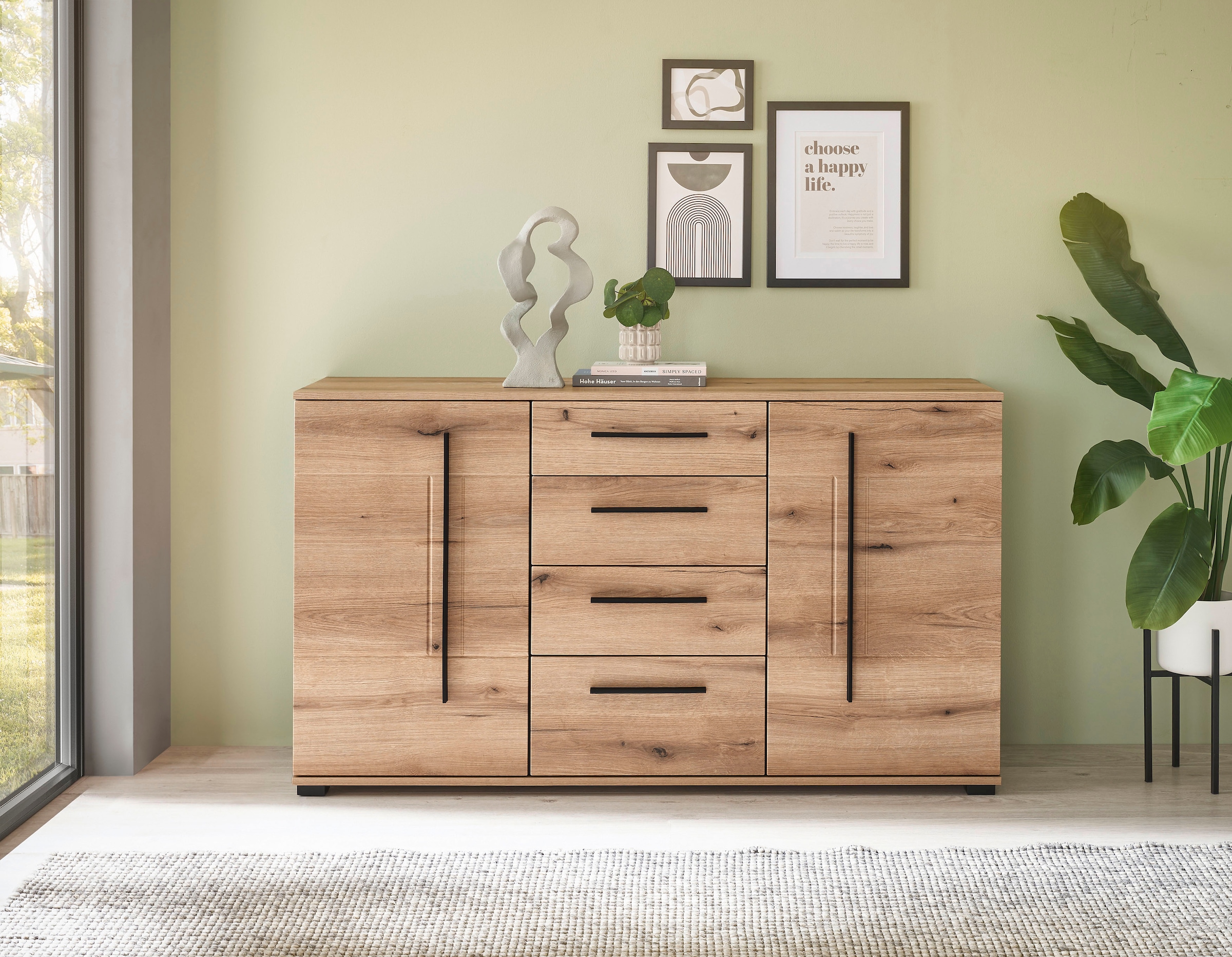 INOSIGN Sideboard »Cantara, moderner Schrank, Kommode in Eiche Evoke oder weiß«, schwarze Stangengriffe, ausreichend Stauraum, vielseitig einsetzbar