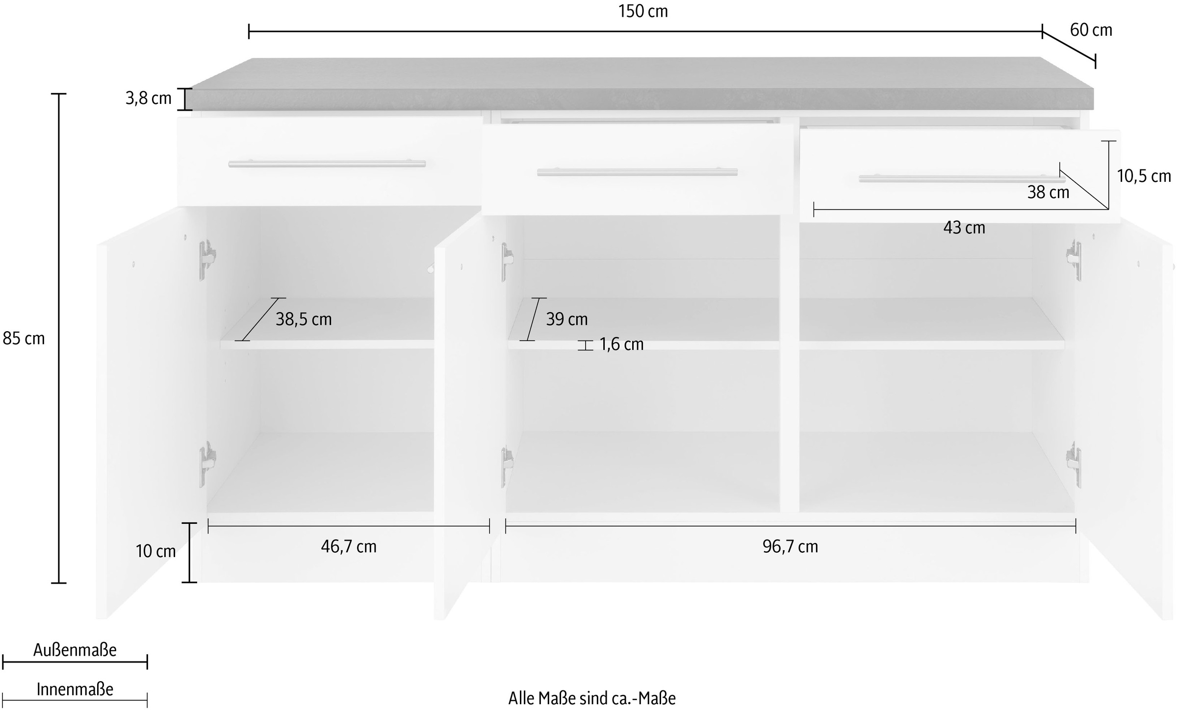 wiho Küchen Unterschrank »Unna«, 150 kaufen breit | BAUR cm