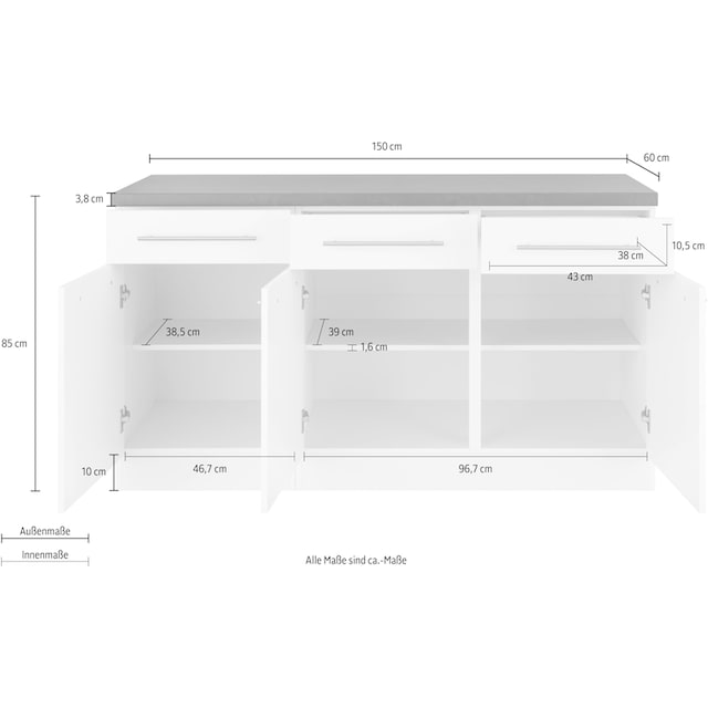 wiho Küchen Unterschrank »Unna«, 150 cm breit kaufen | BAUR