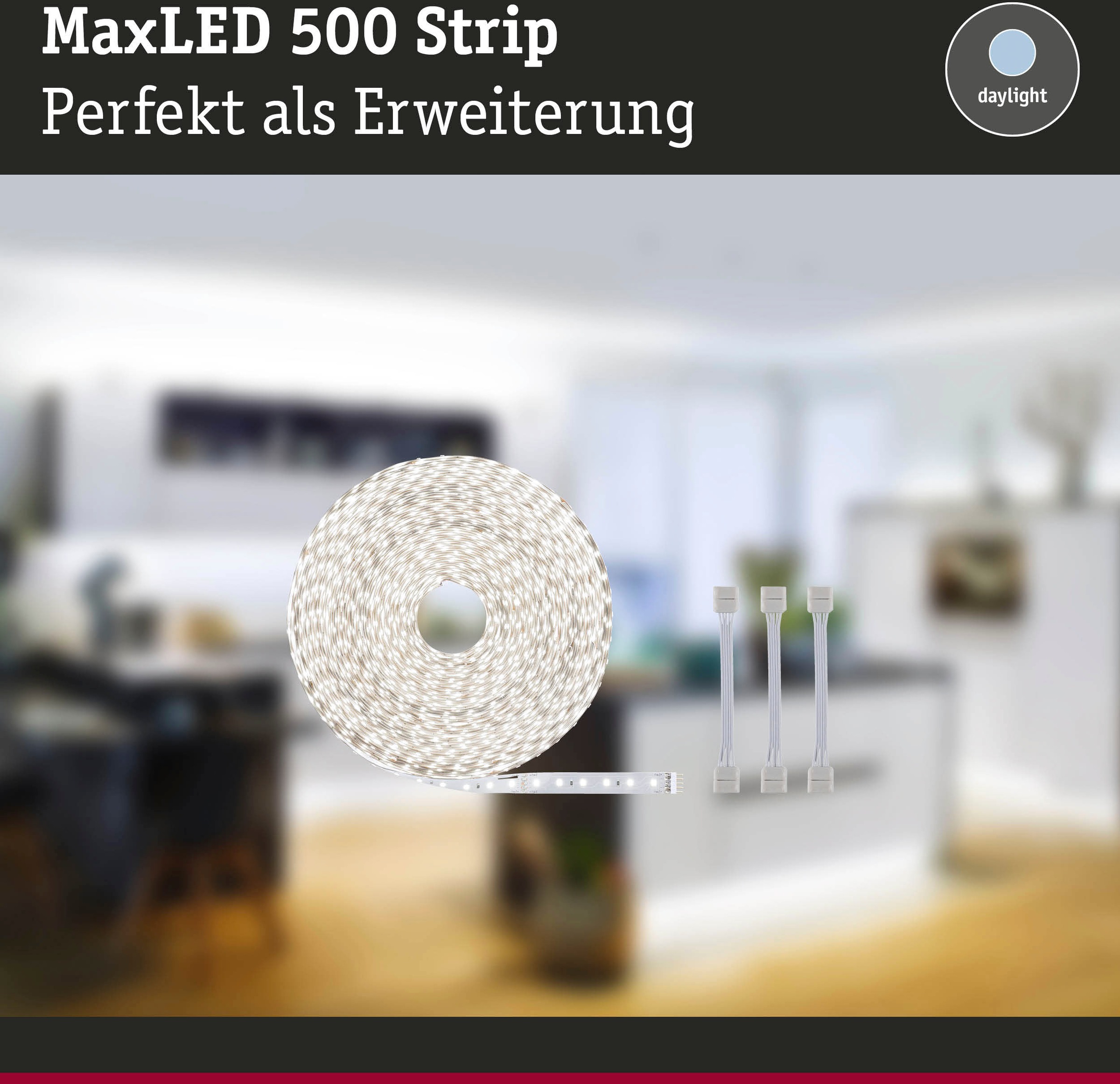 Black Friday Paulmann LED-Streifen »MaxLED 500 Einzelstripe Adapterkabel  20m Tageslichtweiß 72W 550lm/m«, 1 St.-flammig, 20m, unbeschichtet | BAUR | LED-Stripes