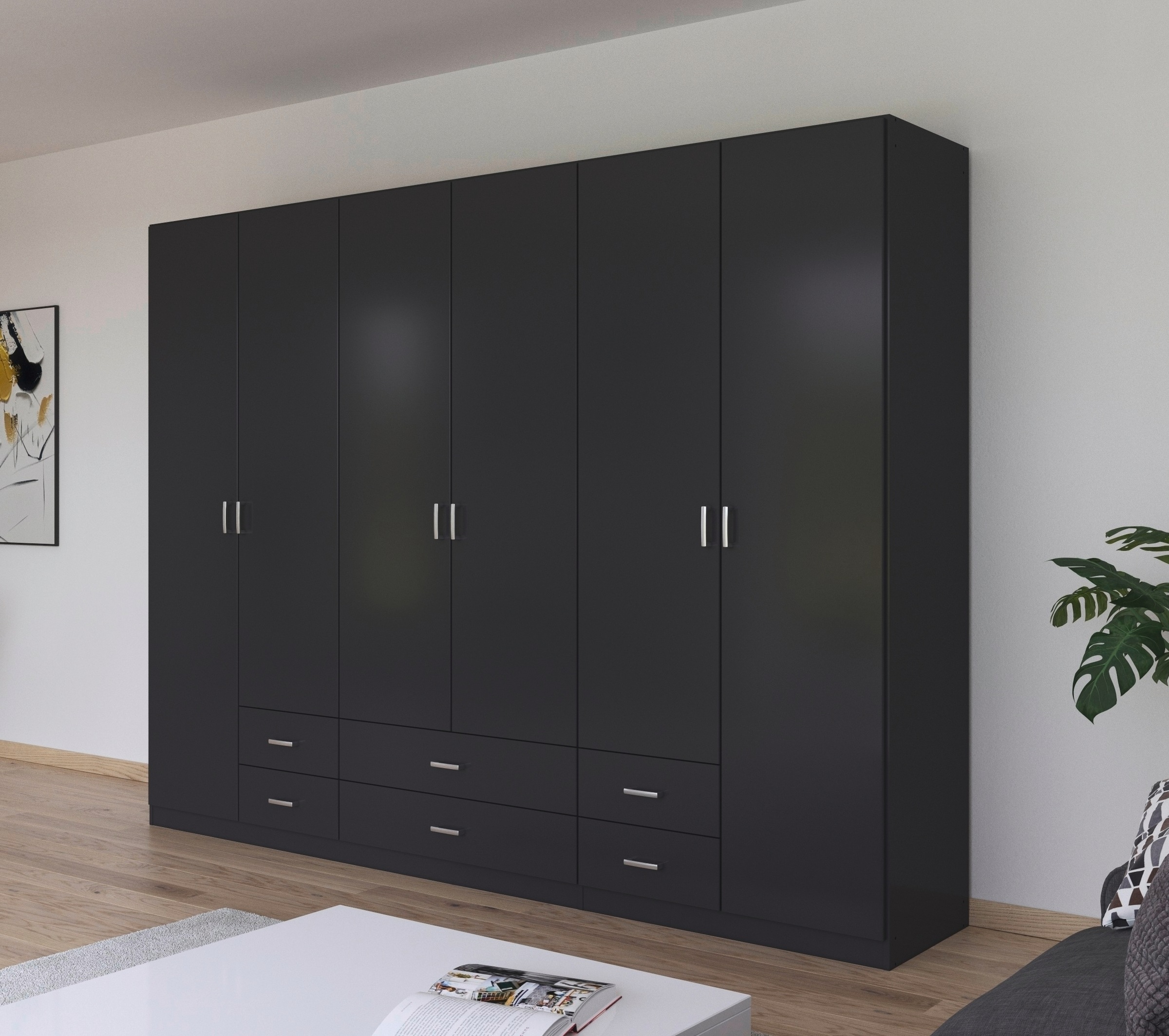 rauch Drehtürenschrank "Kleiderschrank Garderobe GAMMA Breiten 271 cm" in 3 Ausstattungen BASIC/CLASSIC/PREMIUM (inkl. SOFT-CLOSE-Funktion), mit Schubladen, verschiedene Griff-Varianten TOPSELLER MADE IN GERMANY