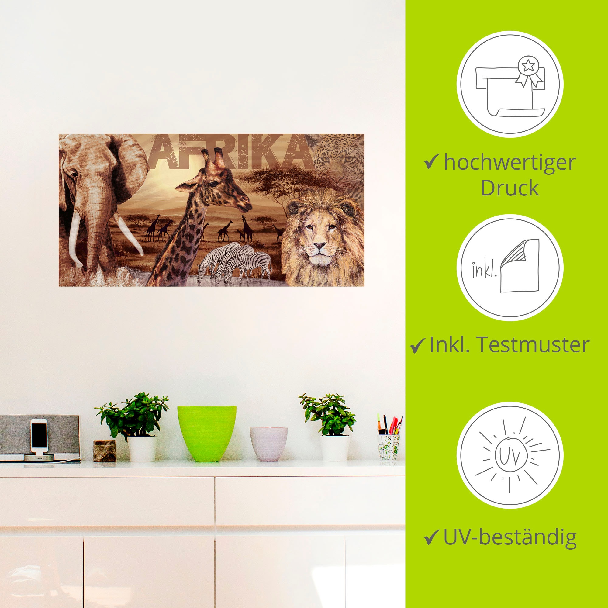 Artland Wandbild »Afrika«, Wildtiere, (1 St.), als Alubild, Outdoorbild, Leinwandbild, Poster, Wandaufkleber