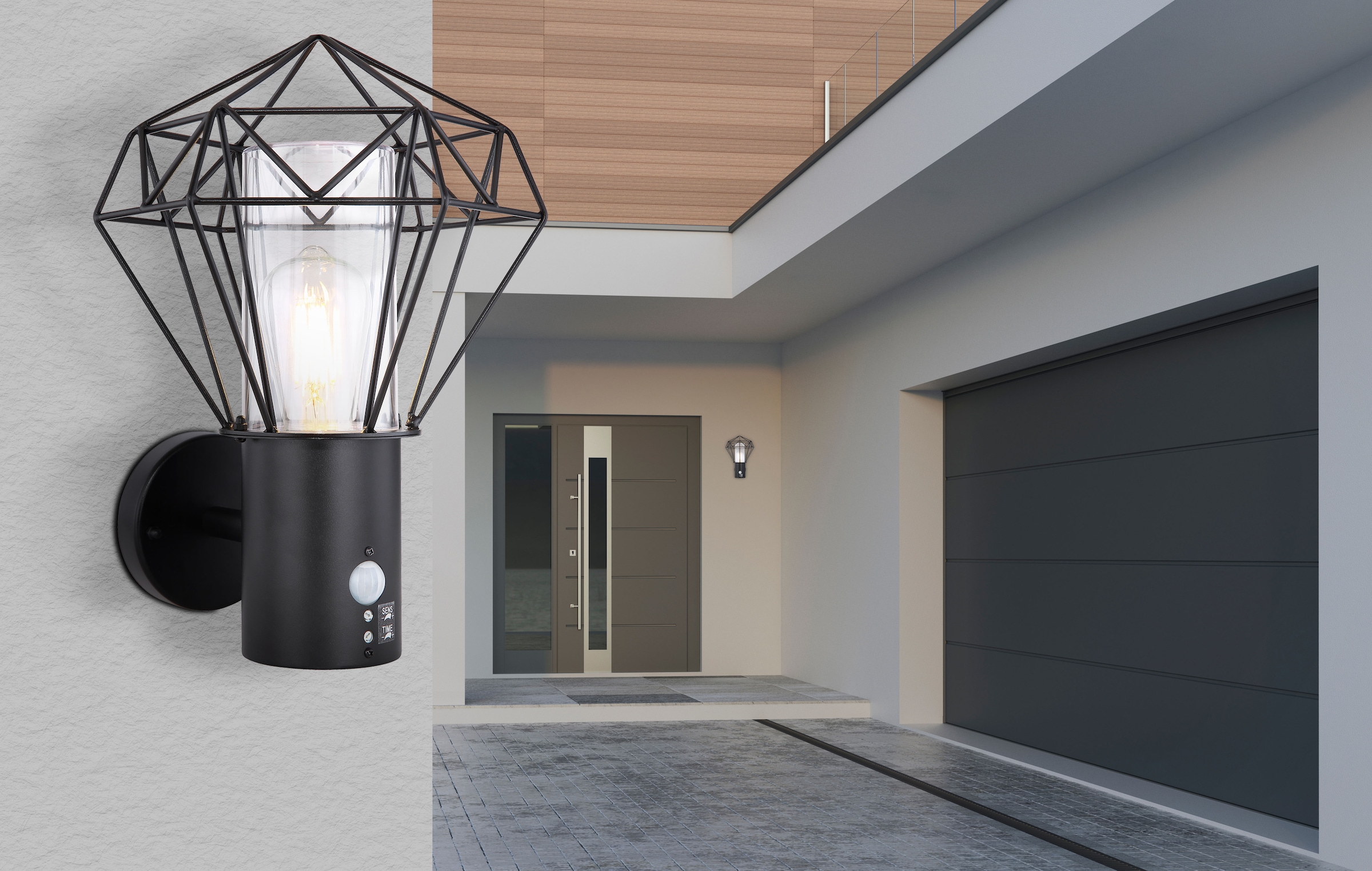 GLOBO LIGHTING Außen-Wandleuchte »HORACE«, Leuchtmittel E27 | ohne Leuchtmittel, Außenlampe/Sensor/IP44/BxH: 225x340mm/schwarz