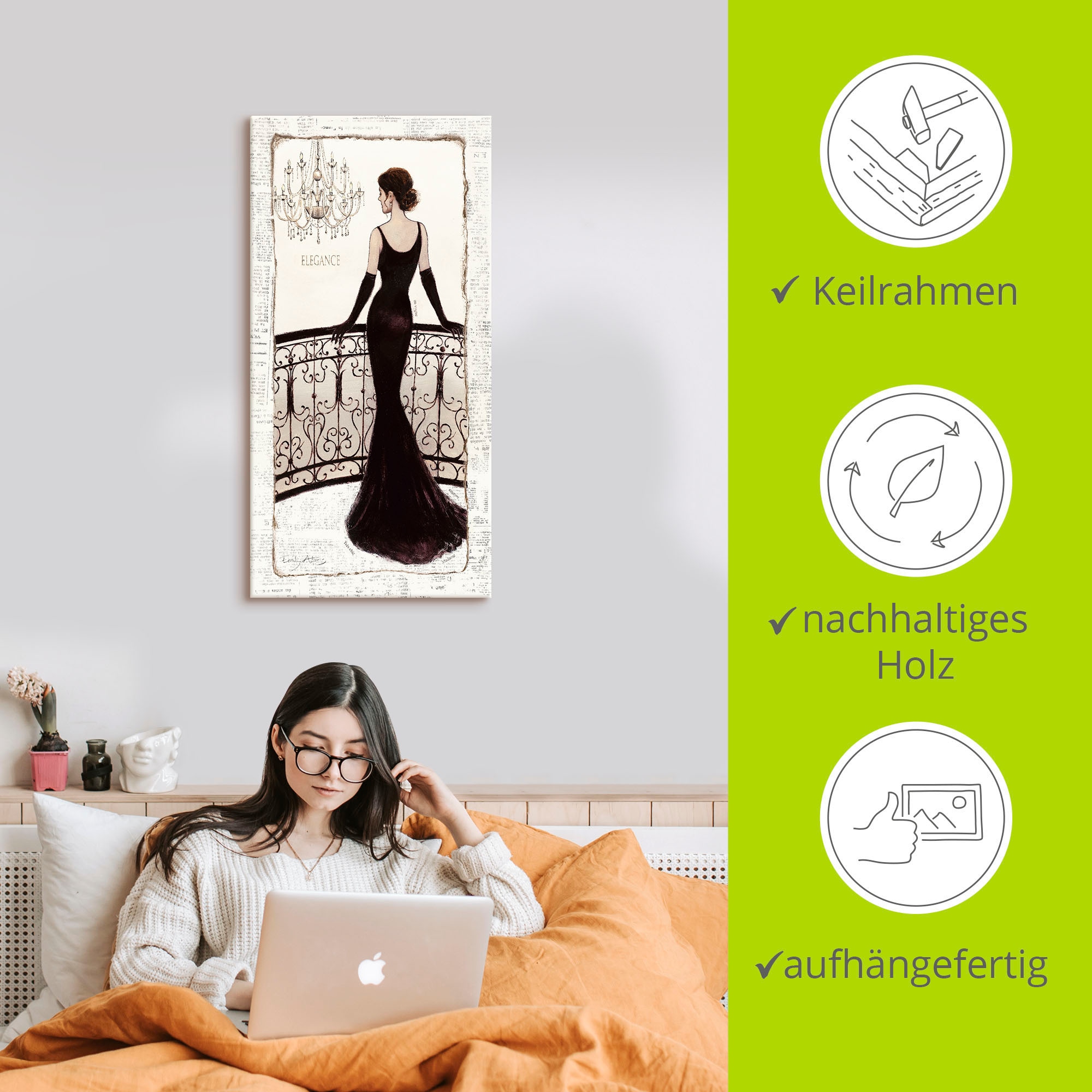 Artland Wandbild »Die schöne in Schwarz«, Frau, (1 St.), als Leinwandbild, Poster, Wandaufkleber in verschied. Größen