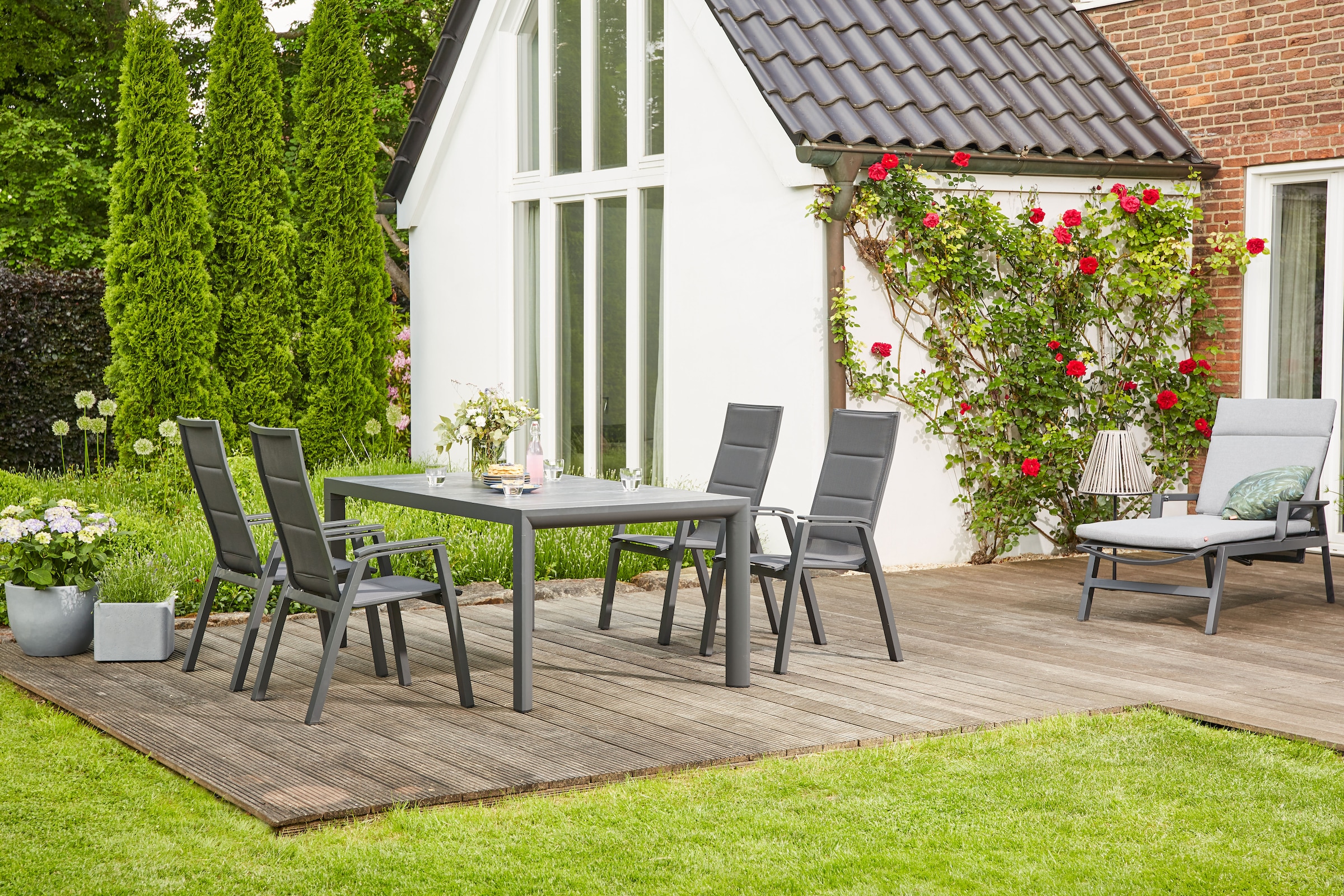 Siena Garden Gartensessel »MILANO Stapelsessel« Gestell aus Aluminium matt anthrazit, Bezug padded dunkelgrau