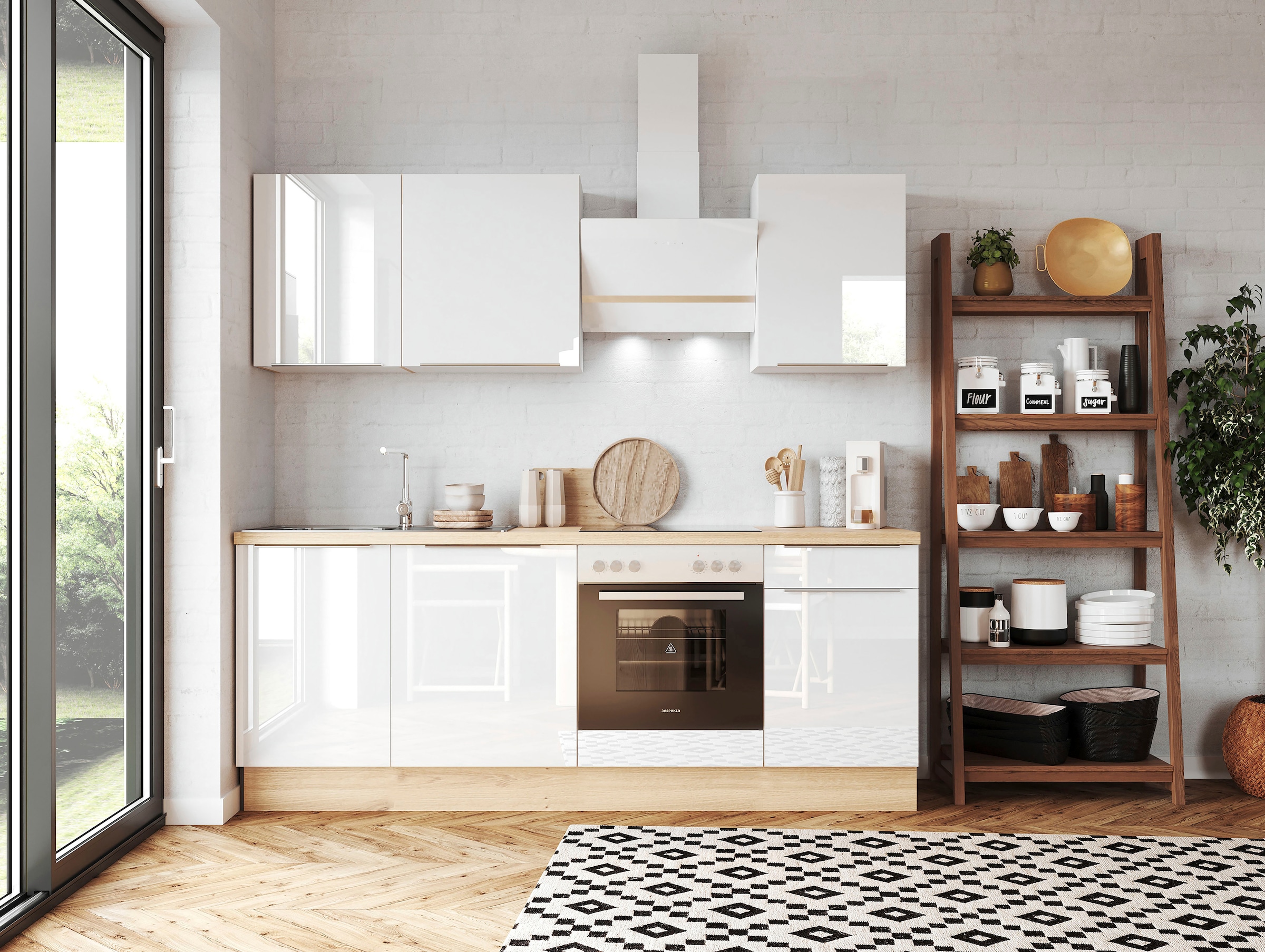 RESPEKTA Küchenzeile »Safado aus der Serie Marleen«, Breite 220 cm, hochwertige Ausstattung wie Soft Close Funktion