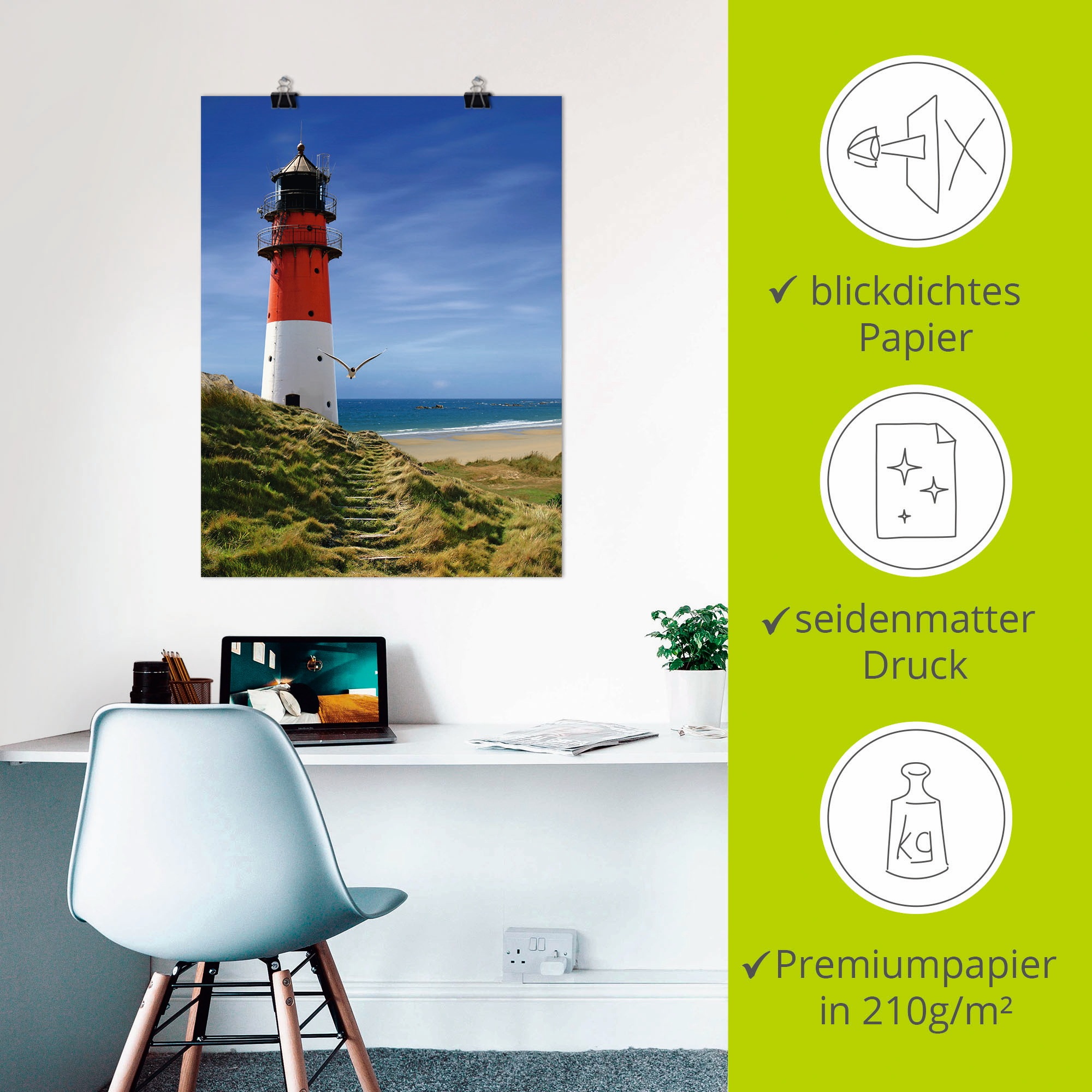 ARTLAND Leuchtturm am Deich Poster Blue 30x40cm 3