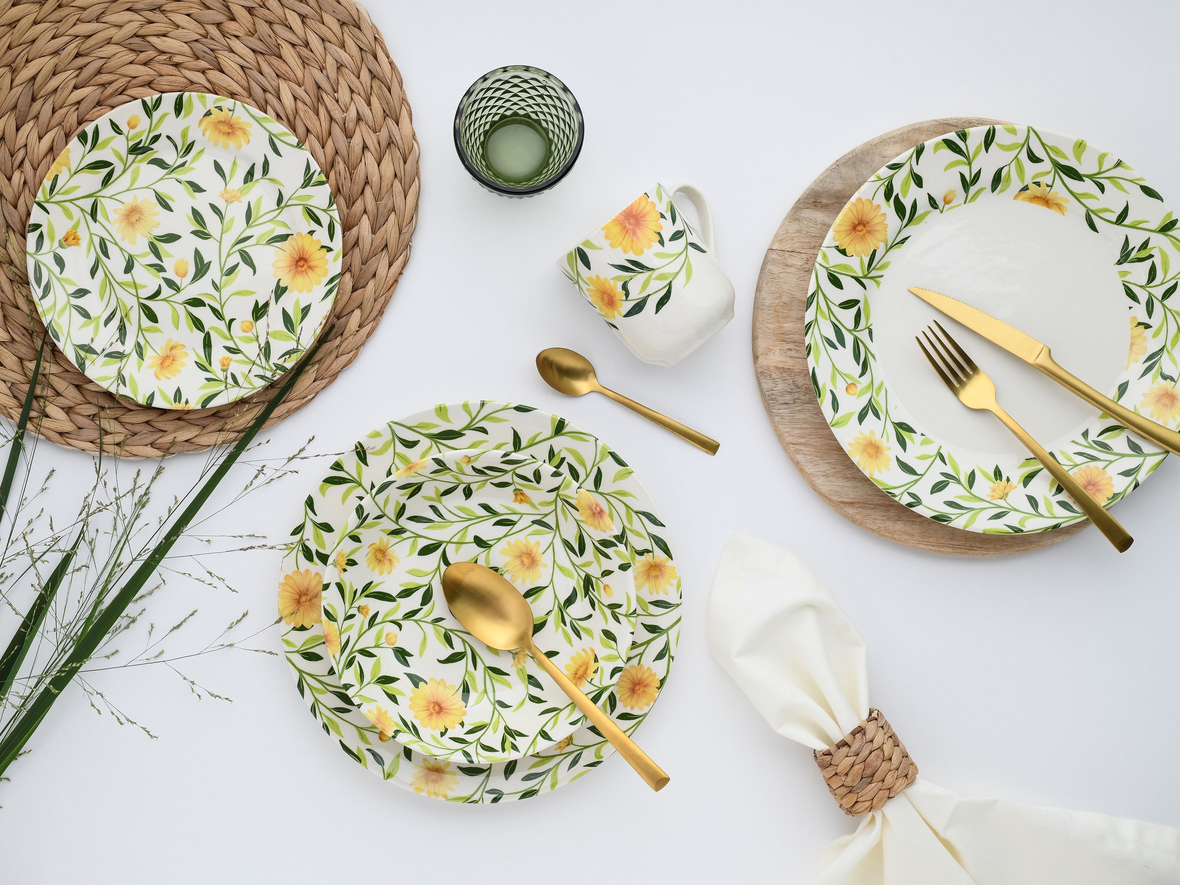 CreaTable Kombiservice »Amarilla, Kombi-Service 16-tlg«, (Set, 16 tlg.), Blumendekor, Blättermotiv