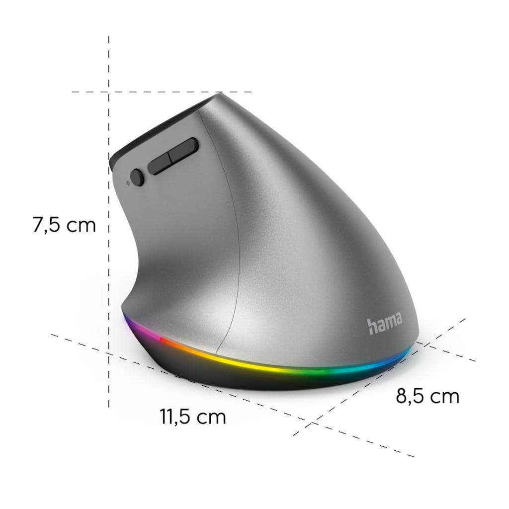 Hama ergonomische Maus »Ergonomische Maus, wireless, aufladbarer Akku, für drei Geräte«, RF kabellos + Bluetooth