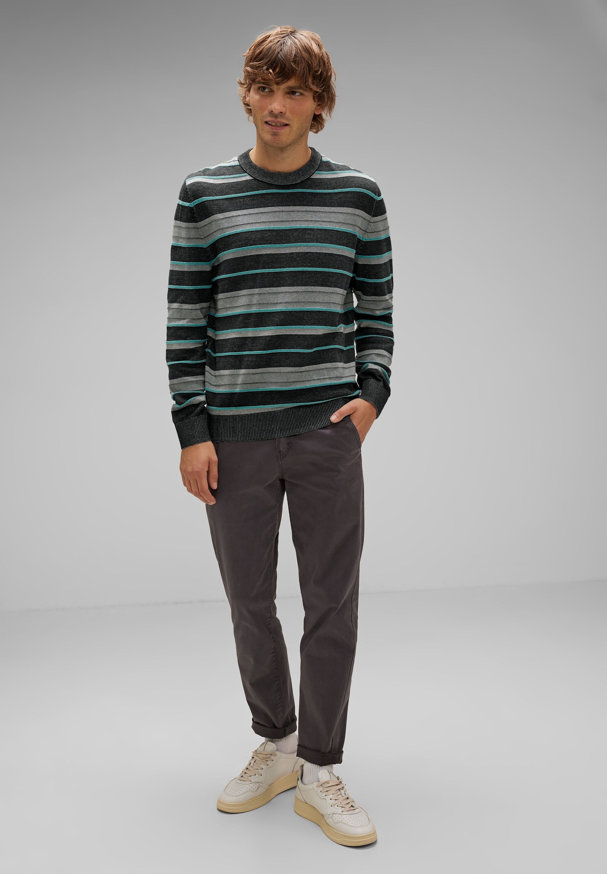 STREET ONE MEN Strickpullover, mit Rippstrickdetails