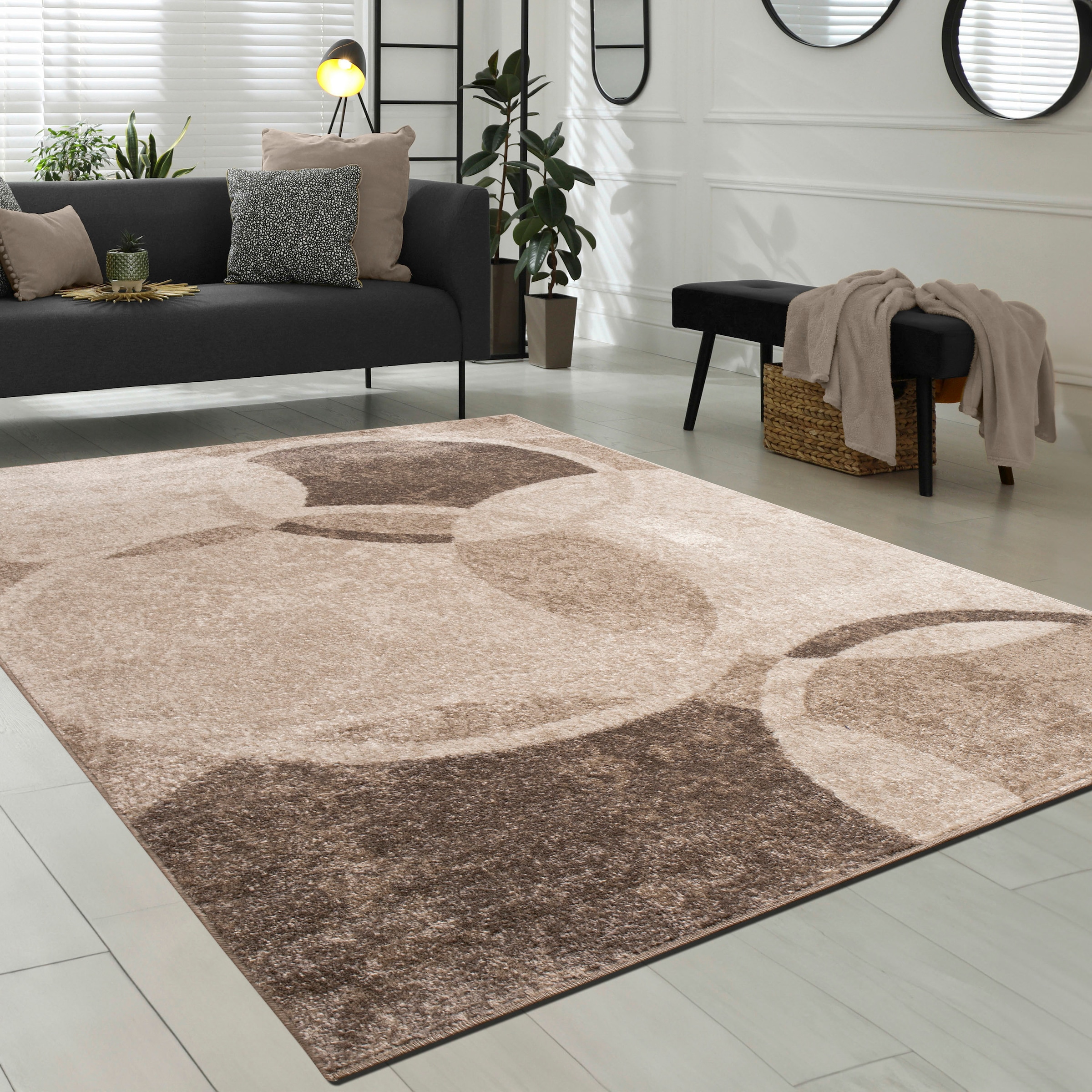 Paco Home Teppich »Sinai 055«, rechteckig, 13 mm Höhe, Kurzflor, modernes Design, Motiv Kreise