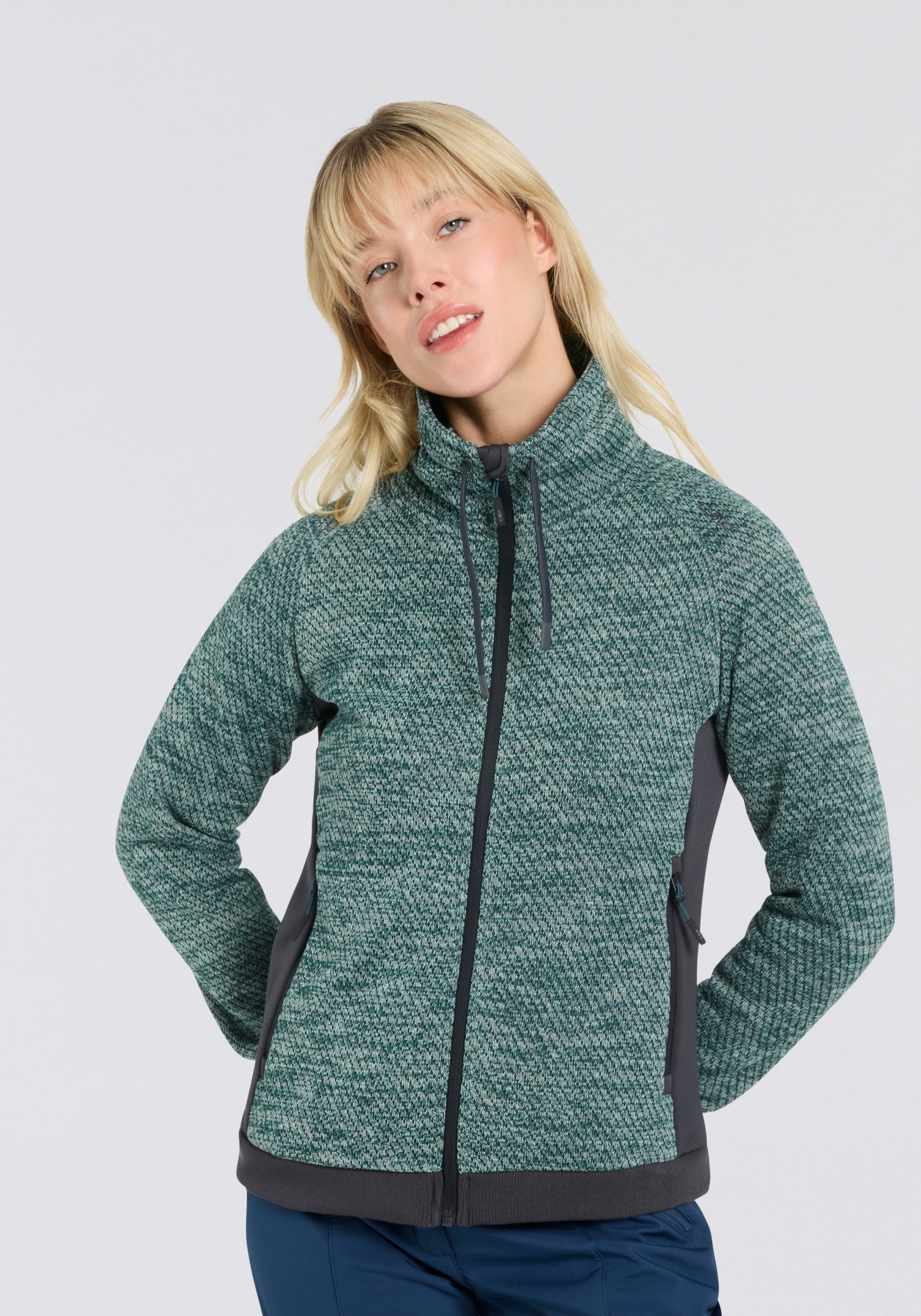 CMP Strickfleecejacke mit Reißverschluss, atmungsaktiv, gerader Rumpfabschluss