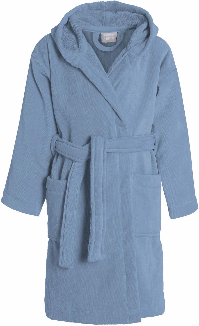 Kinderbademantel SEAHORSE, L:87cm, blau, Velours, Hausmäntel, "Seahorse Pure", Langarm, aufgesetzte Taschen