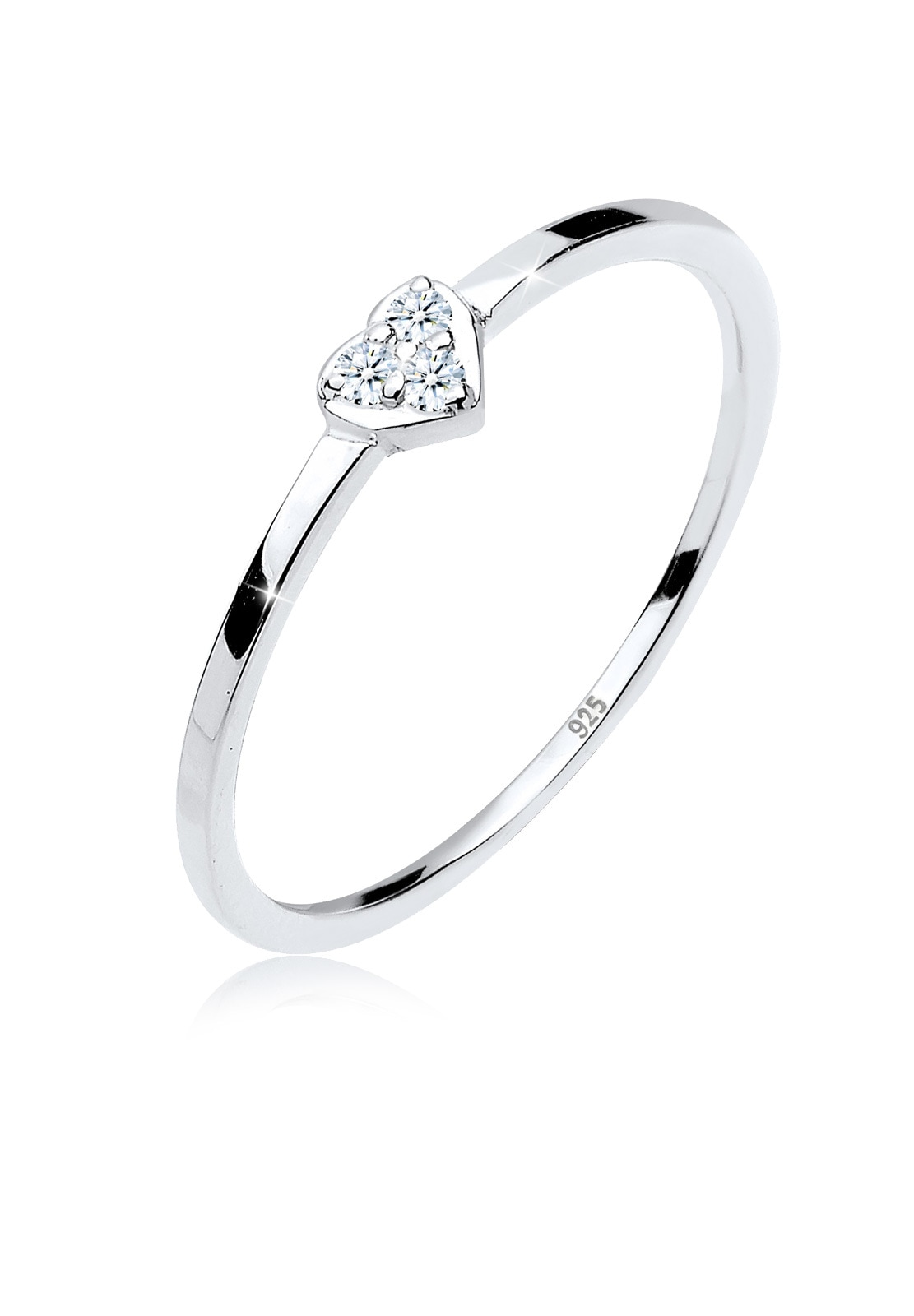 ELLI DIAMONDS Damen Verlobungsring "Herz Symbol Diamant 0.04 ct. 925 Silber", 54mm, P1 = bei 10-facher Vergrößerung erkennbare Einschlüsse, Silber