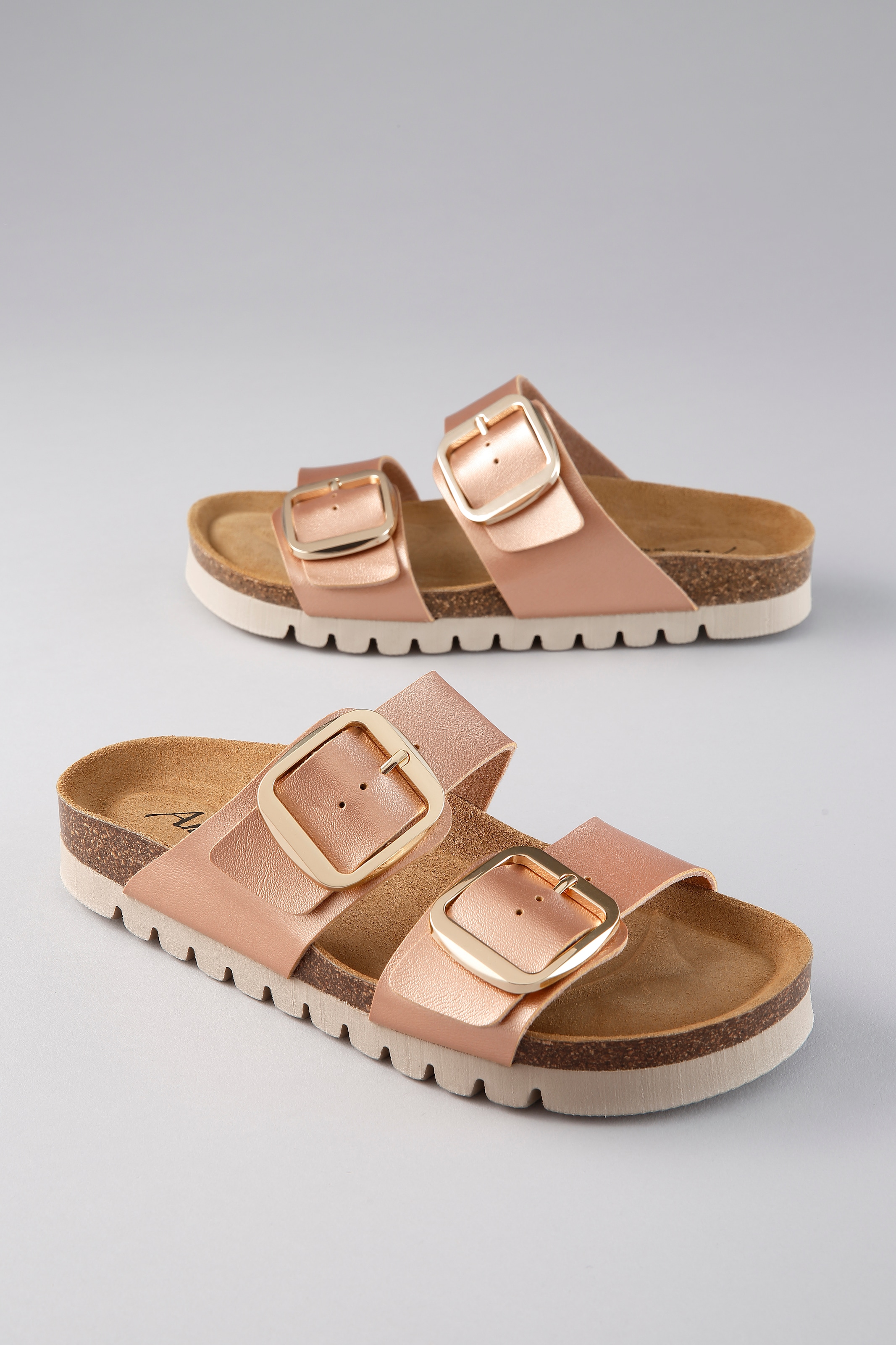 ANISTON SHOES Damen Pantolette, Gr. 39bronze, Lederimitat, glänzend, Schuhe, Sommerschuh, Hausschuh, Strandschuh - NEUE KOLLEKTION