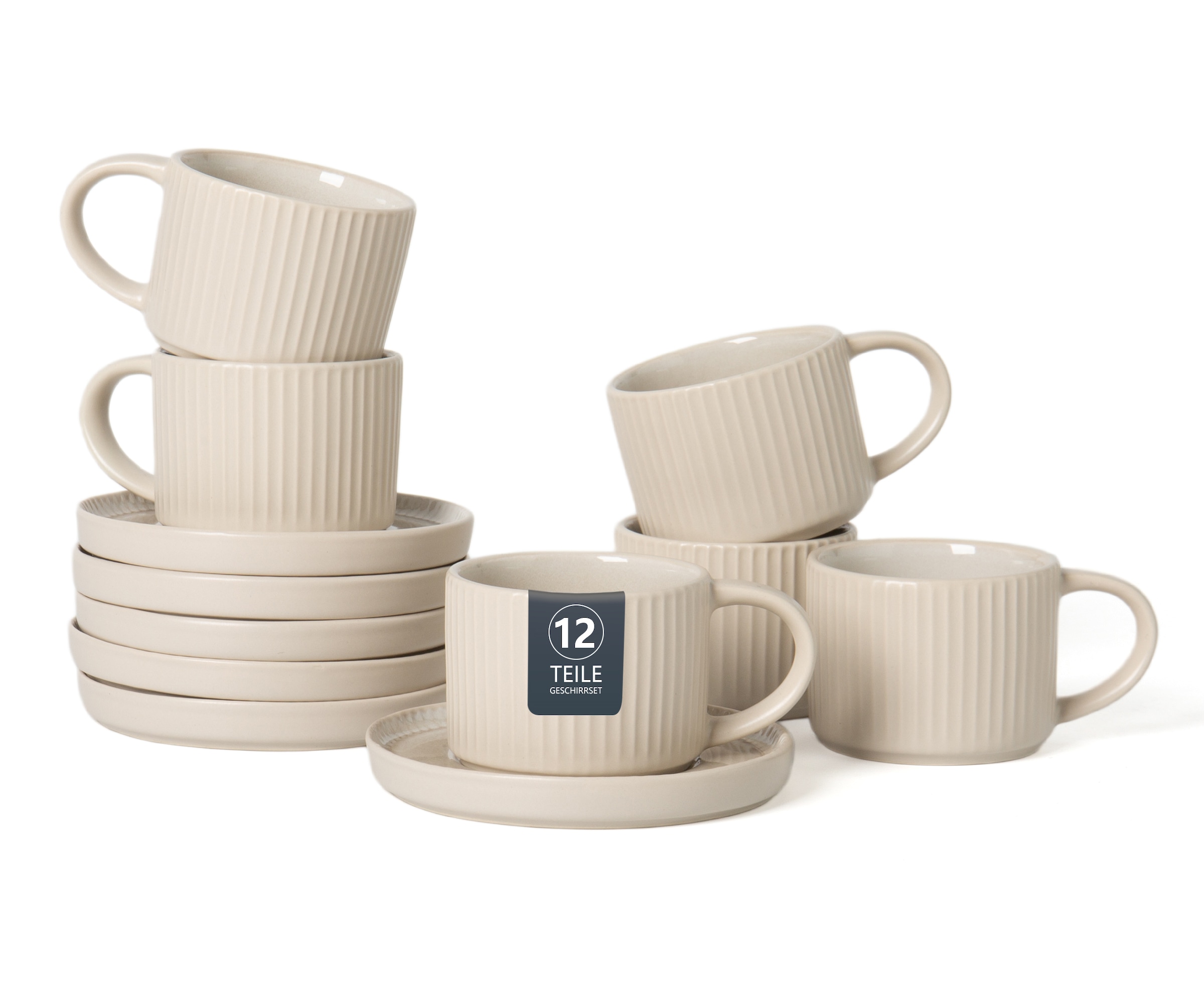 OTTO home Espressotasse "Ylvii, 12er Set, bestehend aus 6 Tassen + 6 Untertassen" für 6 Personen, spülmaschinenfest und mikrowellengeeignet, 90 ml