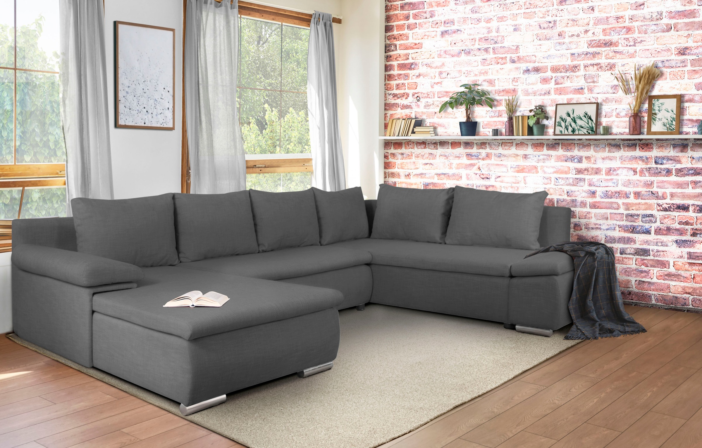 Home affaire Wohnlandschaft "Acra U-Form", mit Bettfunktion und Bettkasten, günstig online kaufen