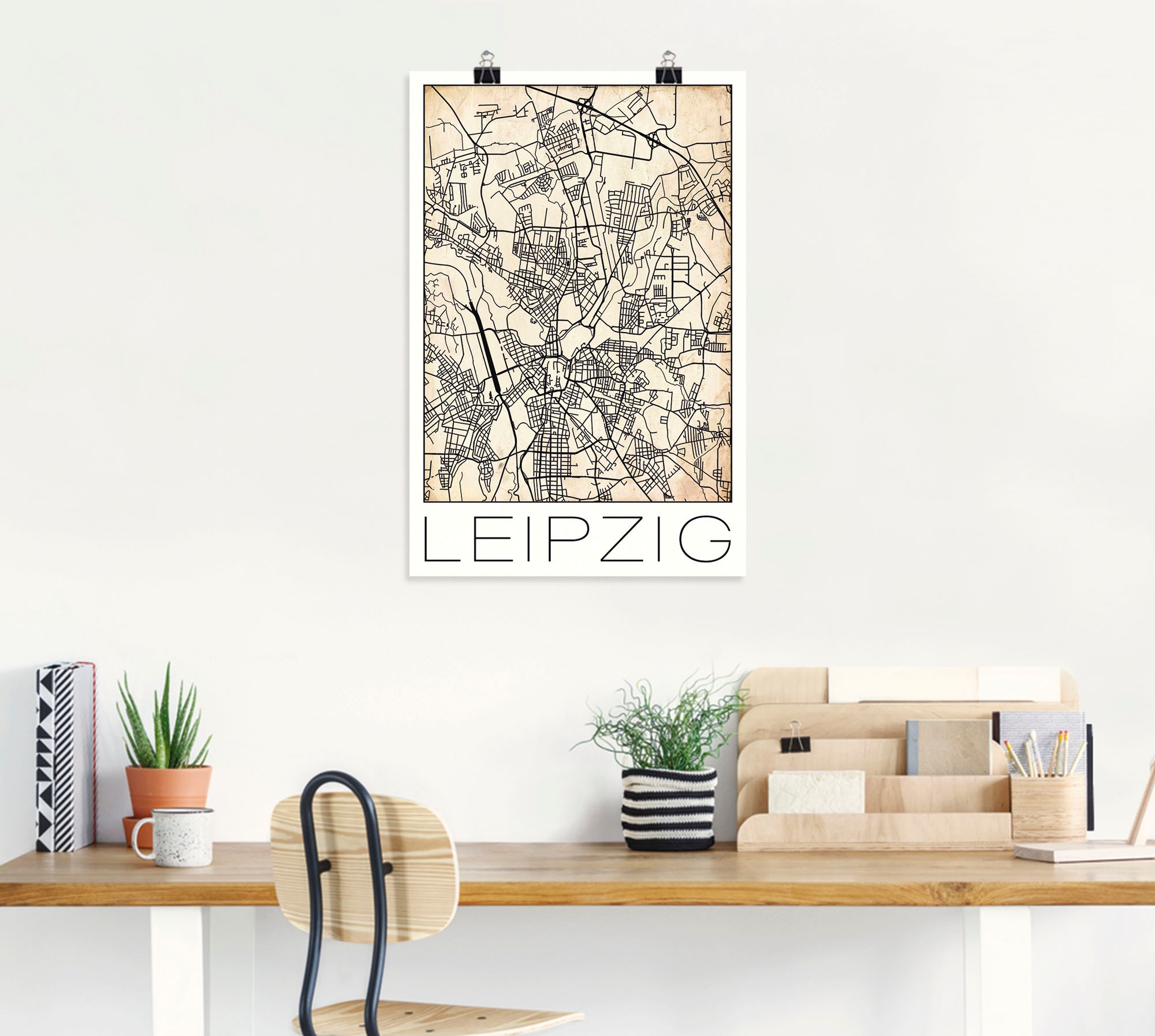 Artland Wandbild "Retro Karte Leipzig Deutschland Grunge", Deutschland, (1 günstig online kaufen