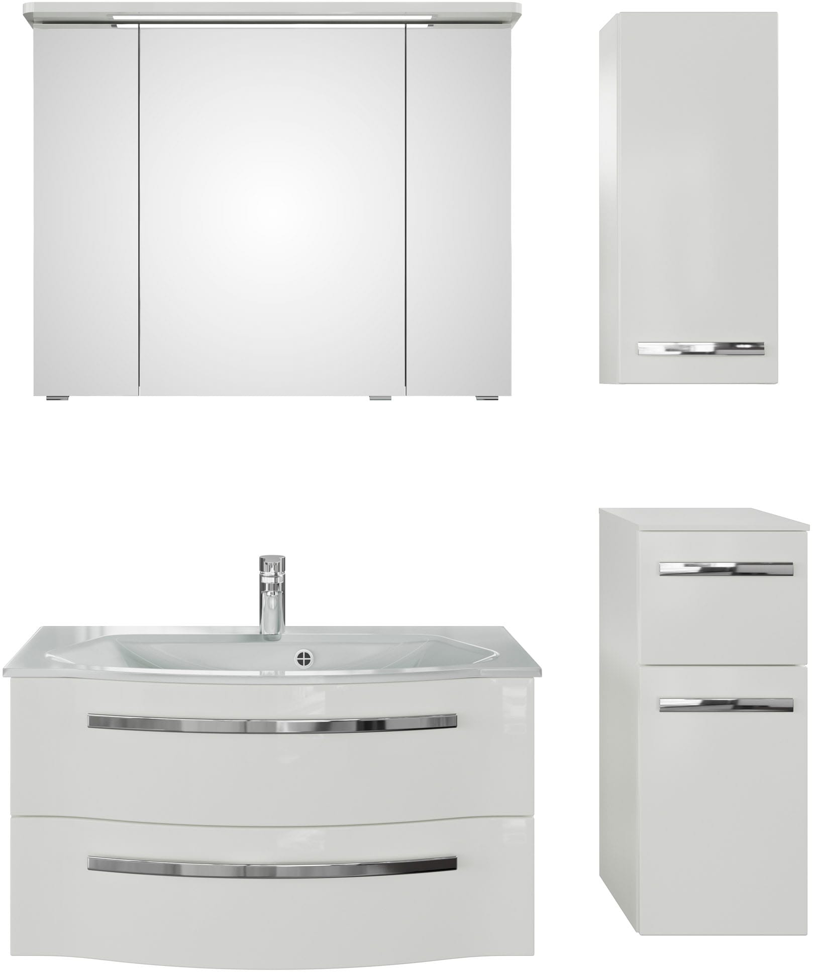 Saphir Badmöbel-Set "Serie 4005, vormontiert, Glaswaschbecken, Spiegelschra günstig online kaufen