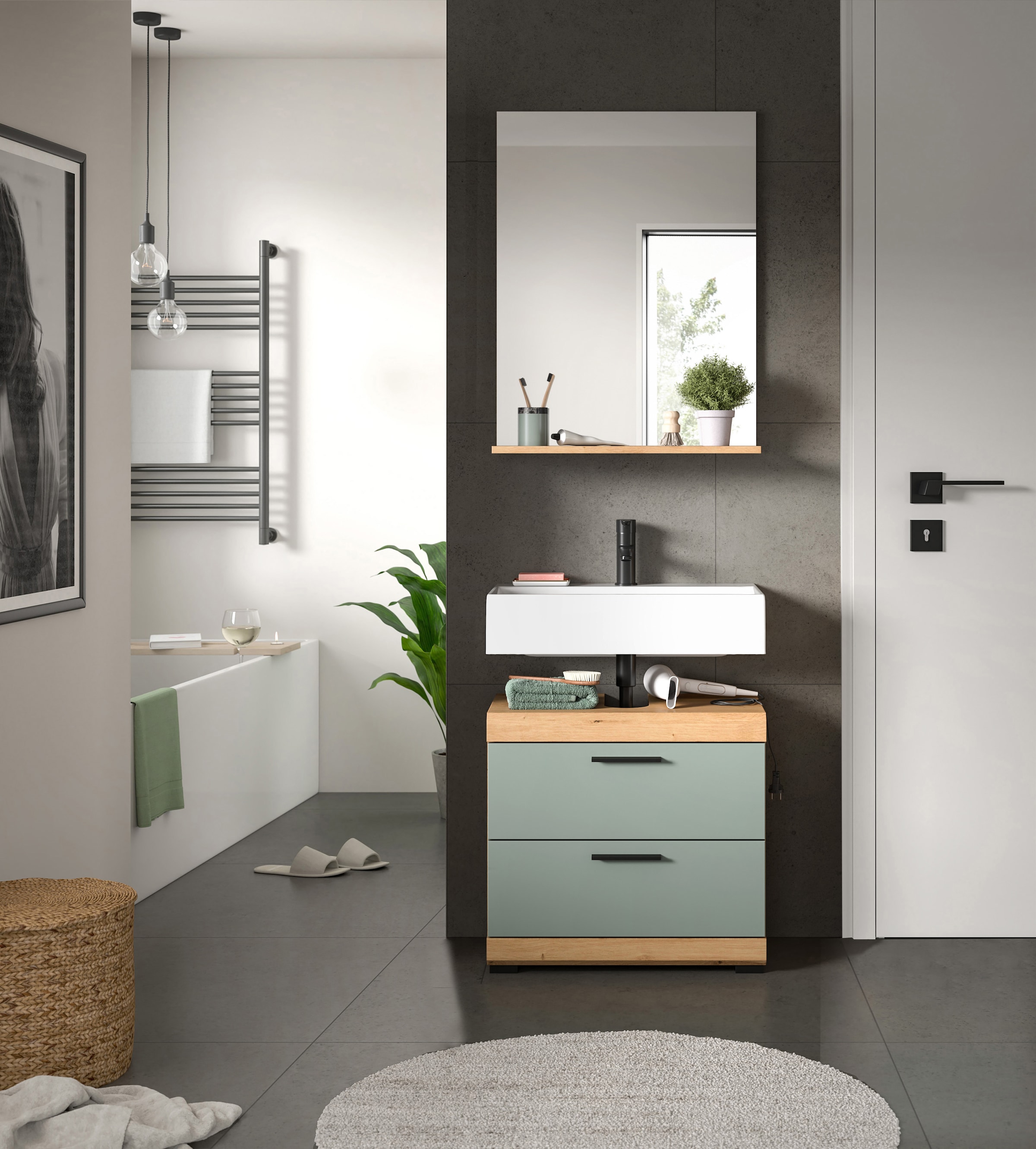 INOSIGN Badmöbel-Set »Siena, 2 teilig, bestehend aus: Waschbeckenunterschrank, Spiegel«, (Set), in verschiedenen Farben erhältlich, Badmöbel, Kombination, Badezimmer