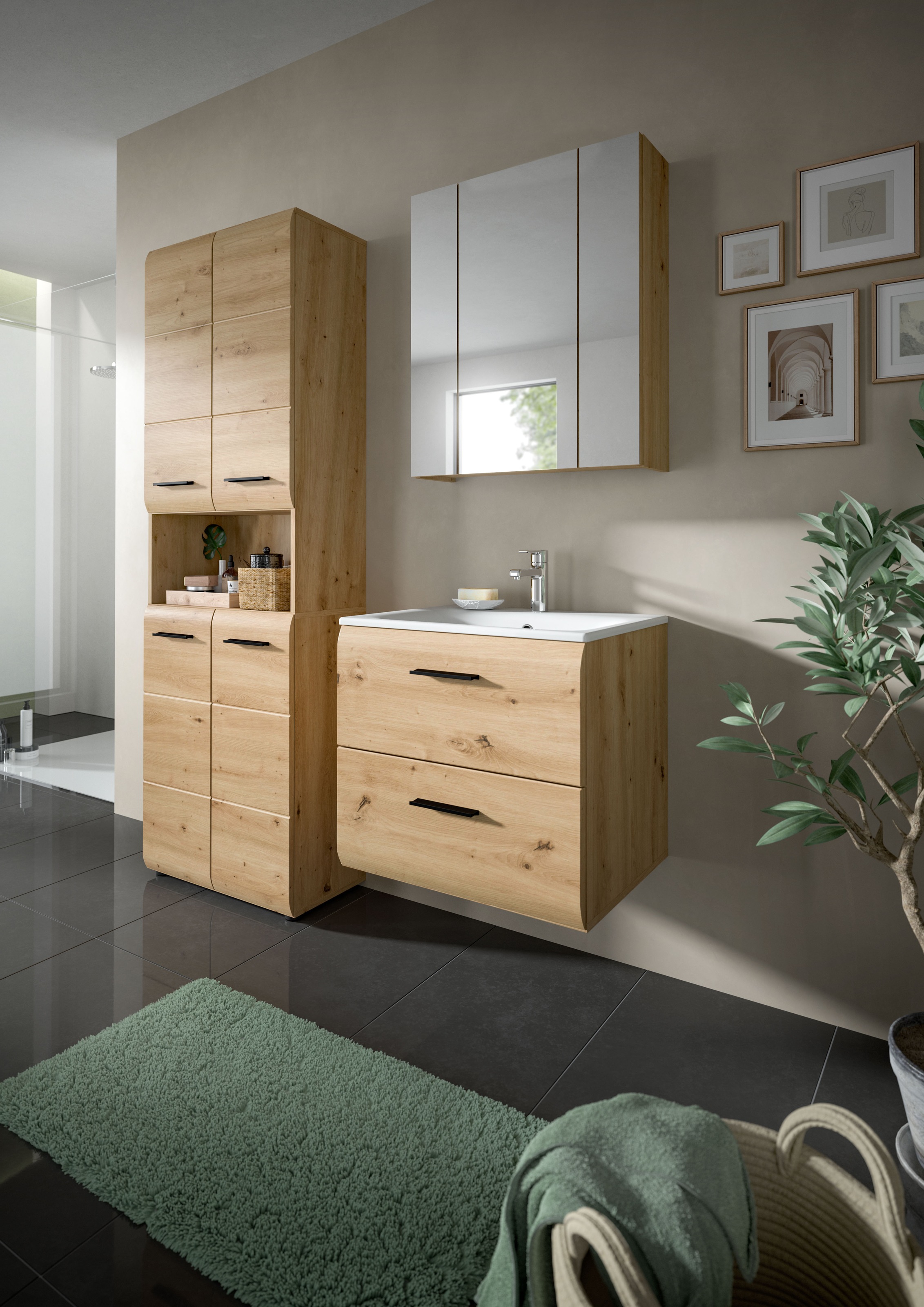 INOSIGN Waschbeckenunterschrank, (2 St.), Florenz, Waschtisch inkl. Waschbecken, Artisan Oak NB, Schubladen