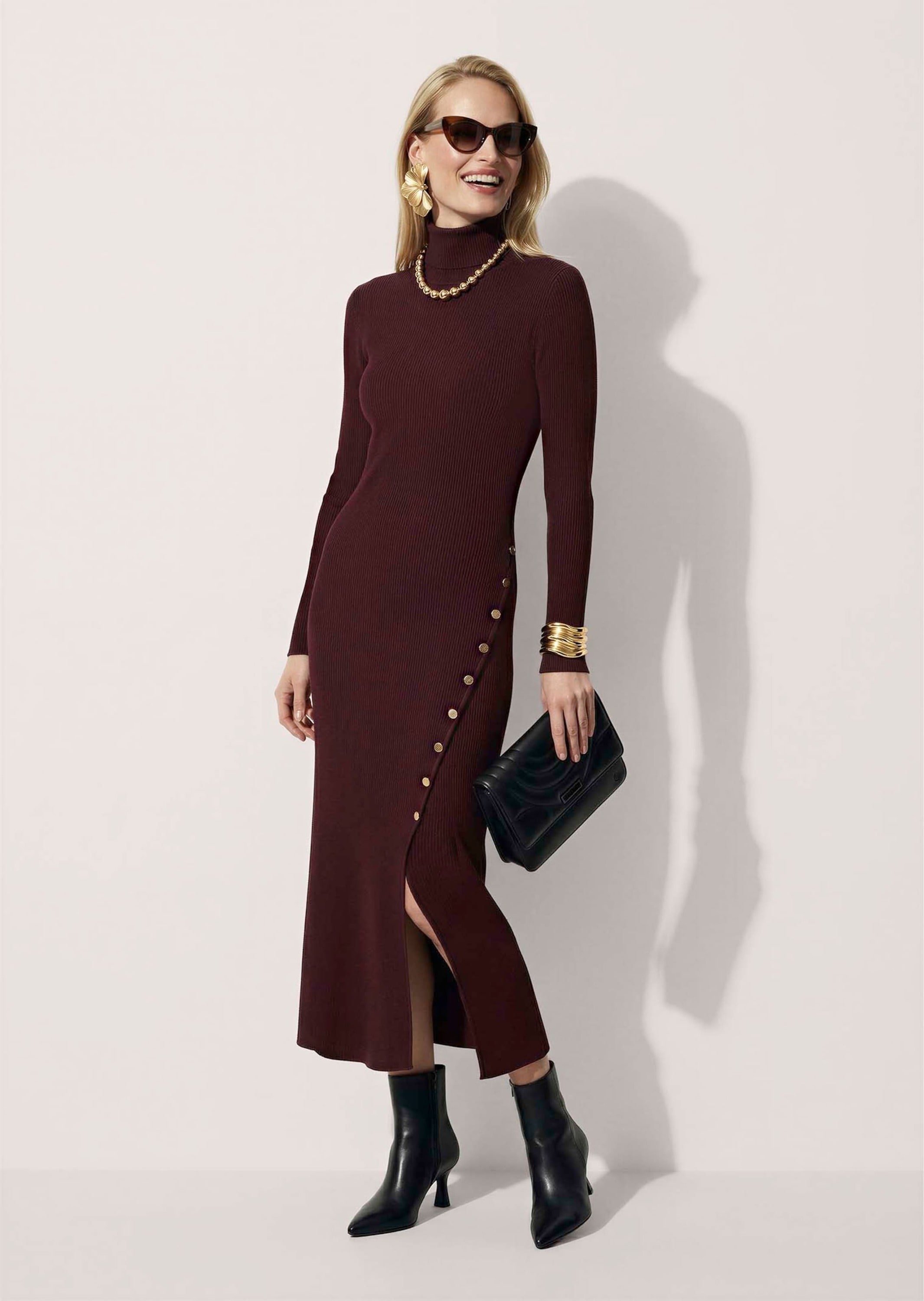 MADELEINE Strickkleid »Kleid Strickkleid mit Schlitz & Zierknöpfen« Ohne Tasche