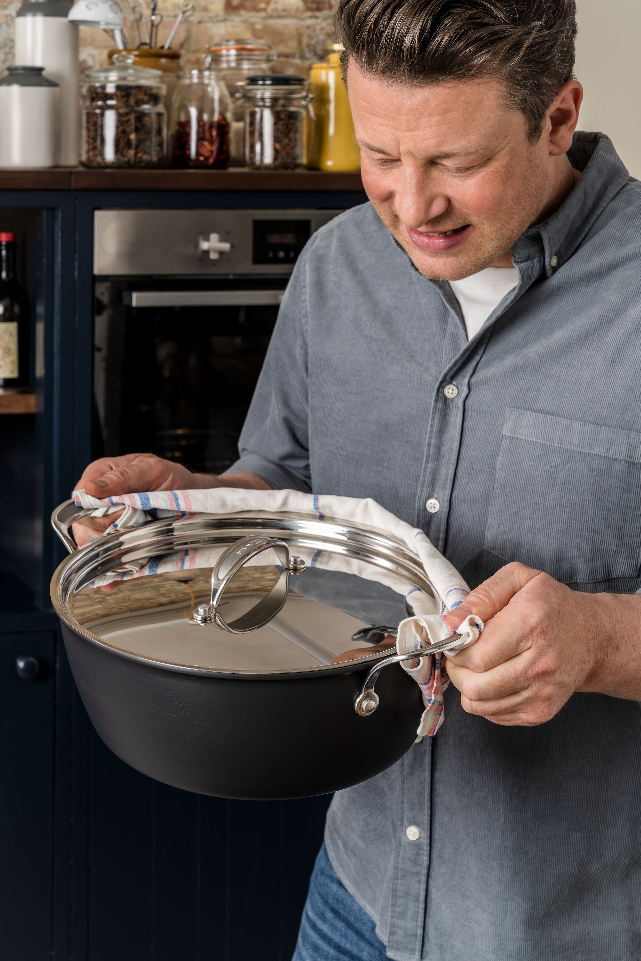 Tefal Kochtopf »H91254 Jamie Oliver Batch-Cooking Set«, Aluminium, Antihaftversiegelung, Thermo-Signal, Induktion, Rezeptbuch, 30 cm