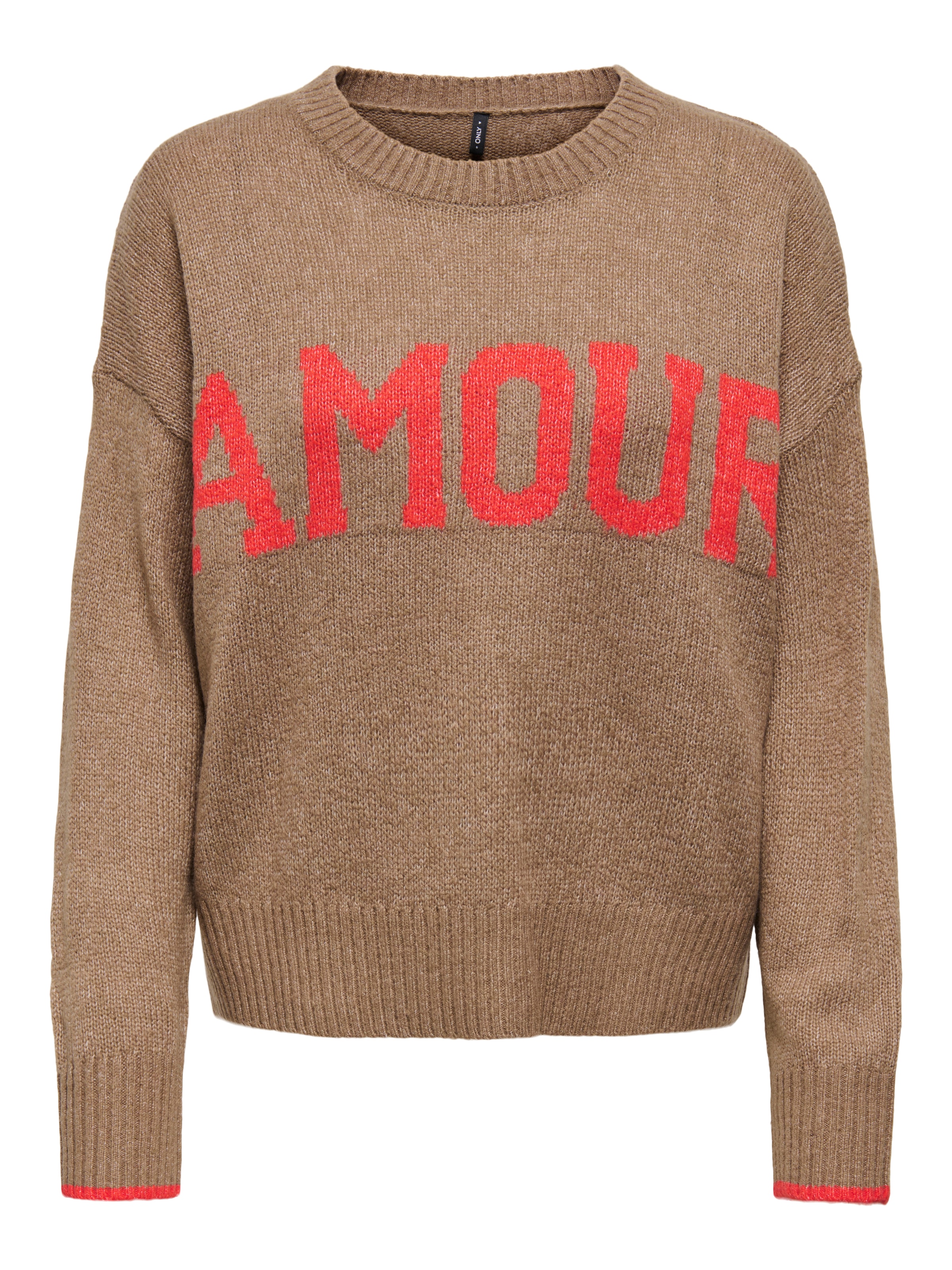 ONLY Rundhalspullover »ONLNEW AMOUR LS TEXT O-NECK CS KNT«