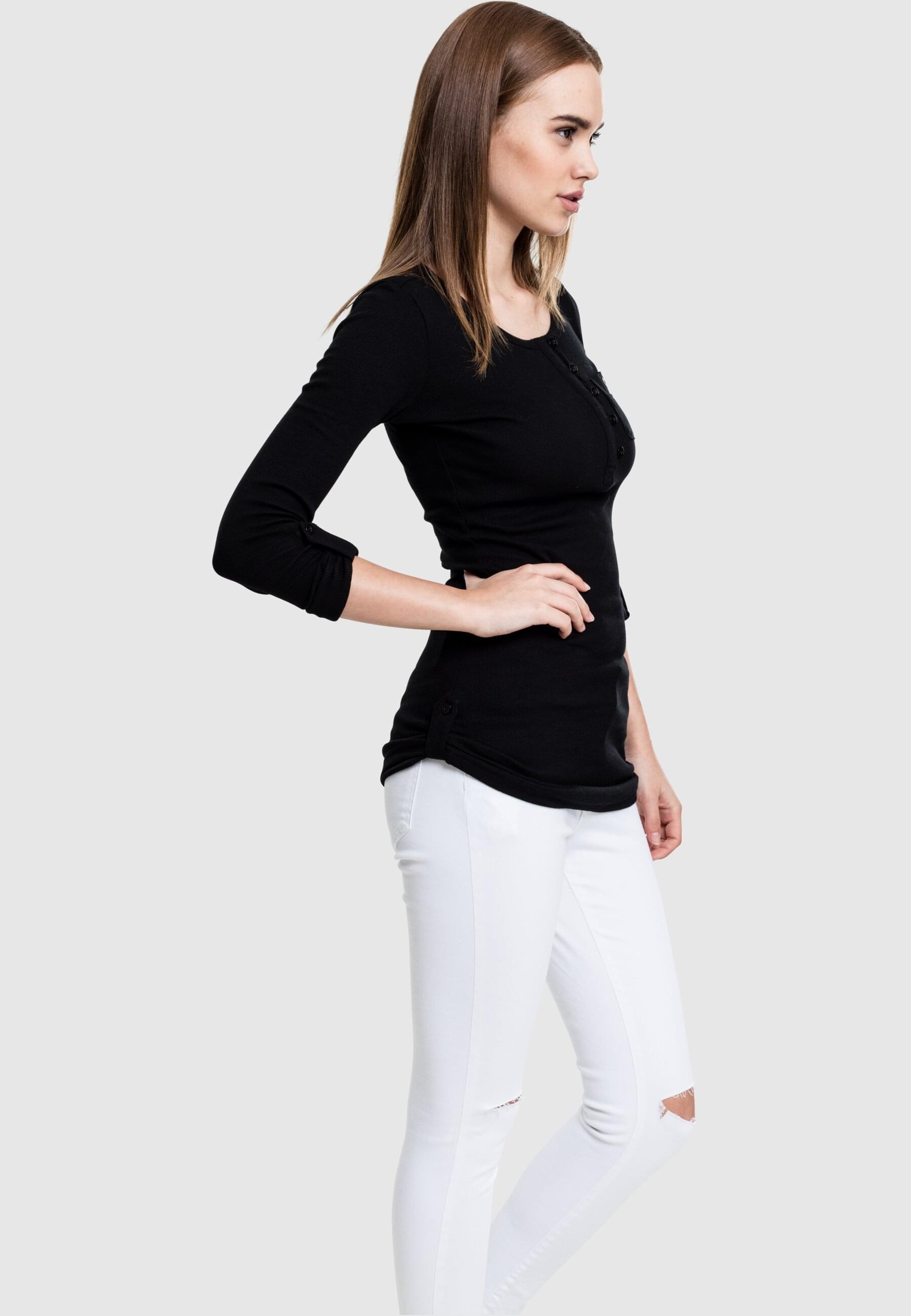 URBAN CLASSICS Langarmshirt »Urban Classics Damen Ladies Long Rib Pocket Turnup Tee«, (1 tlg.)