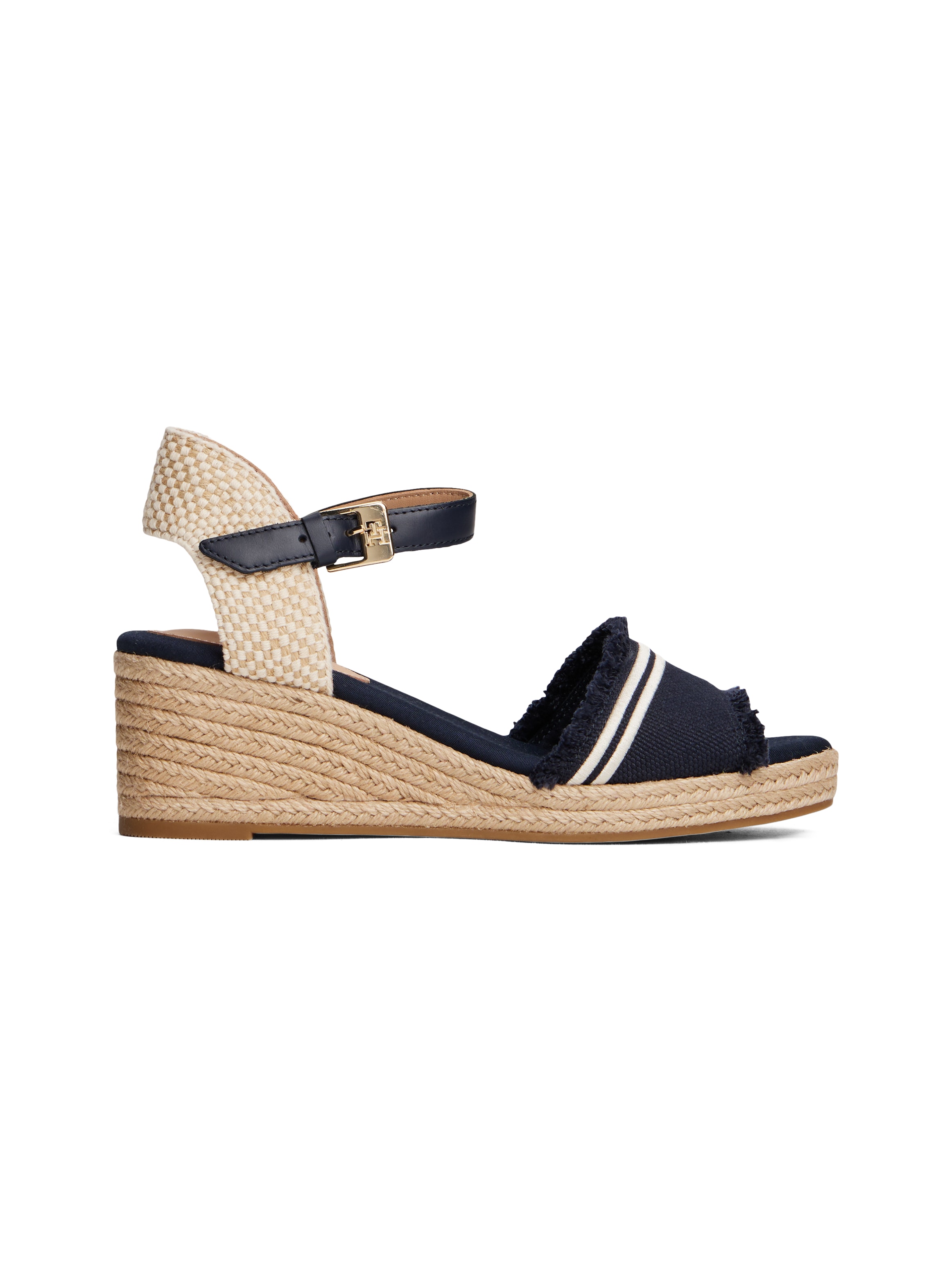Tommy Hilfiger Keilsandalette »FRINGE CANVAS MEDIUM WEDGE«, Plateau, Sommerschuh, Riemchensandale mit Streifen