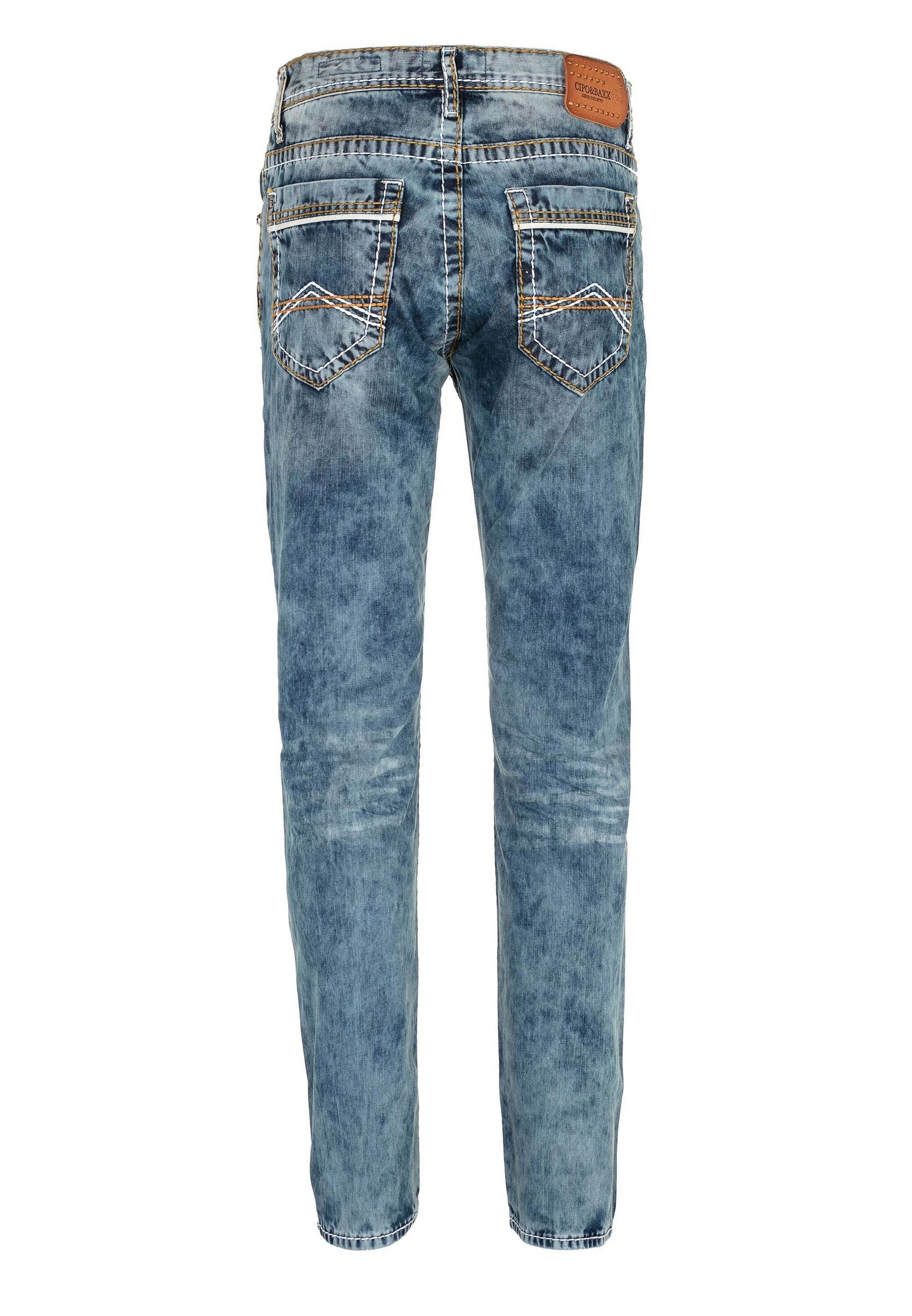 Straight-Jeans CIPO & BAXX "Jeans", Herren, Gr. 40, Länge 36, blau, 100% Baumwolle, unifarben, Basic, regular fit lang, Jeans Straight-Jeans, In Straight Fit, CD-148 3