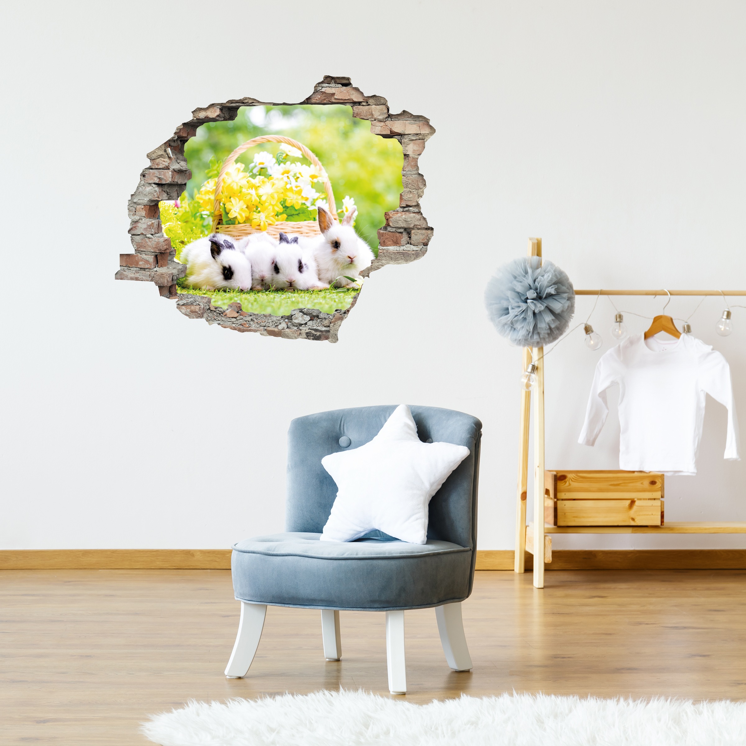 queence 3D-Wandtattoo "Osterhasen mit Frühlingskorb" Selbstklebender Wandst günstig online kaufen