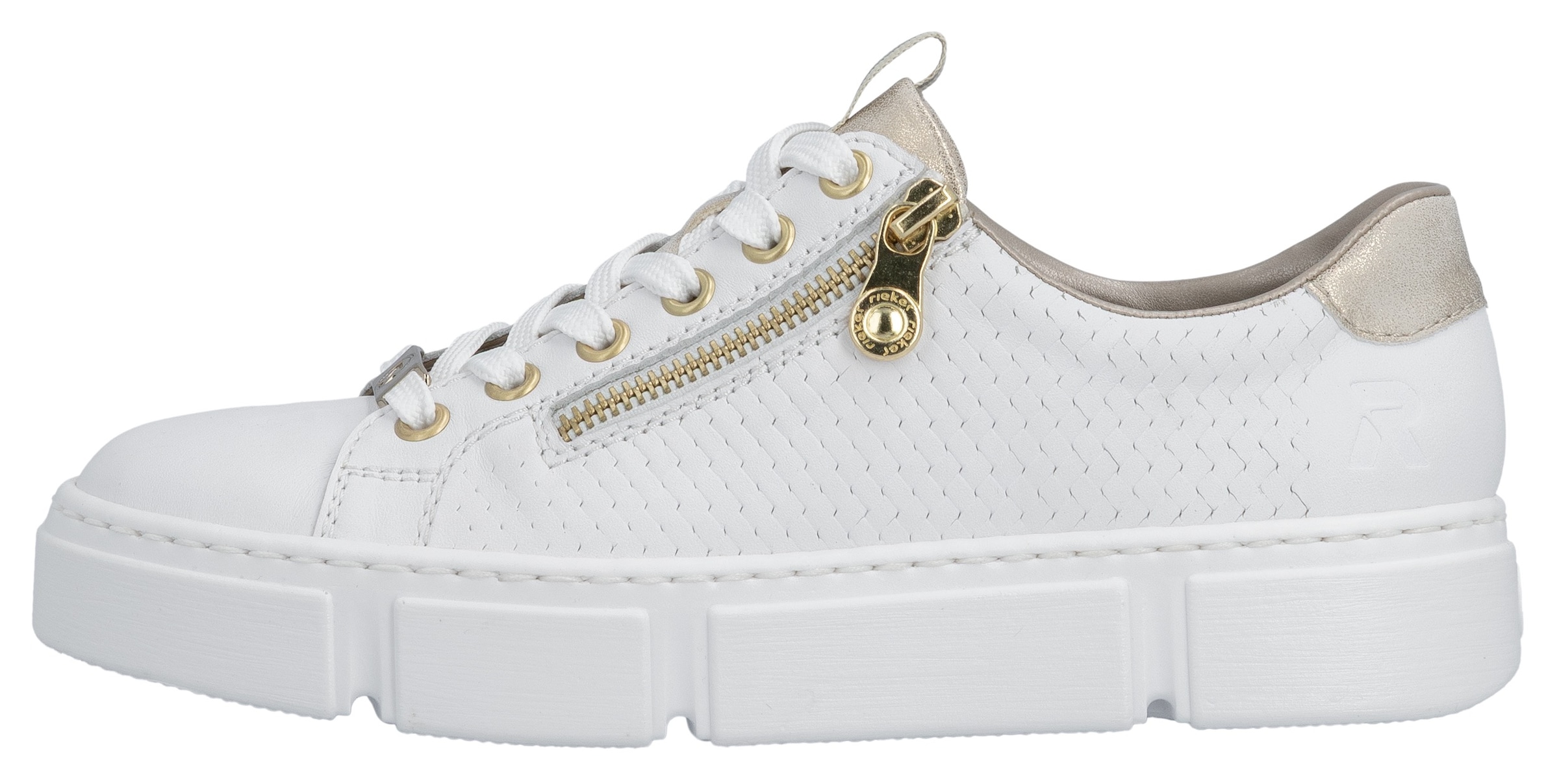 Rieker Plateausneaker  mit goldfarbenen Details, Freizeitschuh, Halbschuh, Schnürschuh