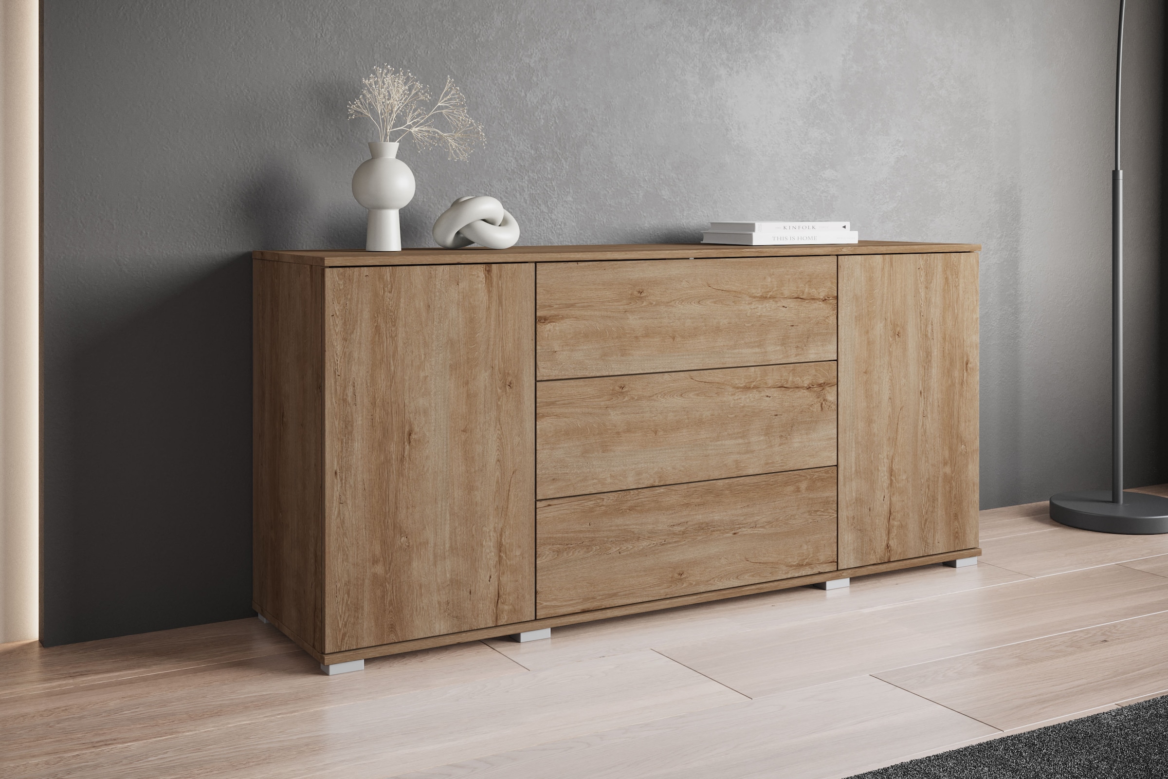 INOSIGN Sideboard »Kenia«, (1 St.), Modernes Sideboard mit 3 Schubladen und 4 Fächern, Breite 150 cm
