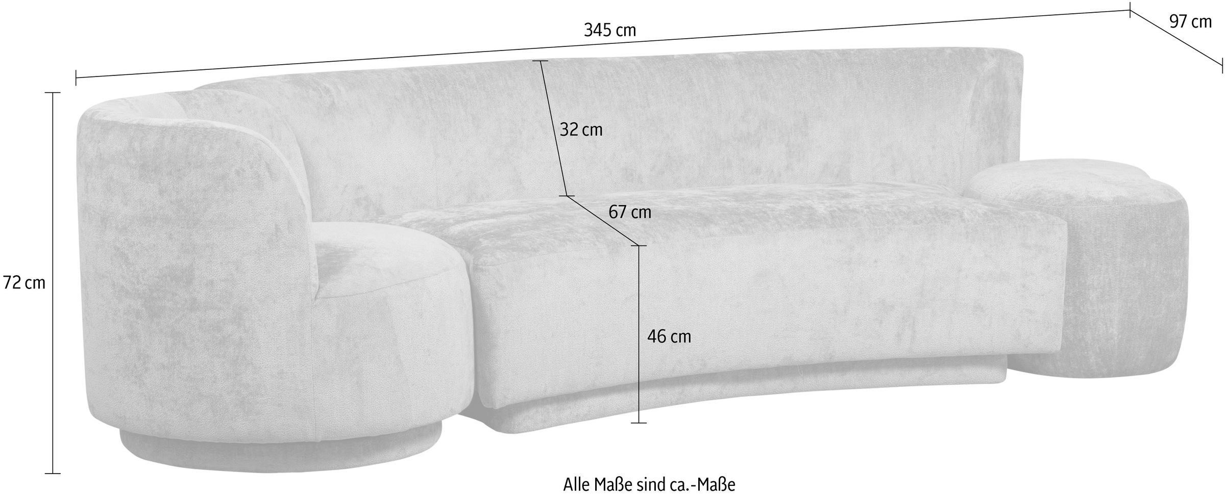 WOOOD Loungesofa »Combi-Popular: Bank + Sessel + Pouf«, Mit grobem Chenille gefüttert, Breite 345 cm