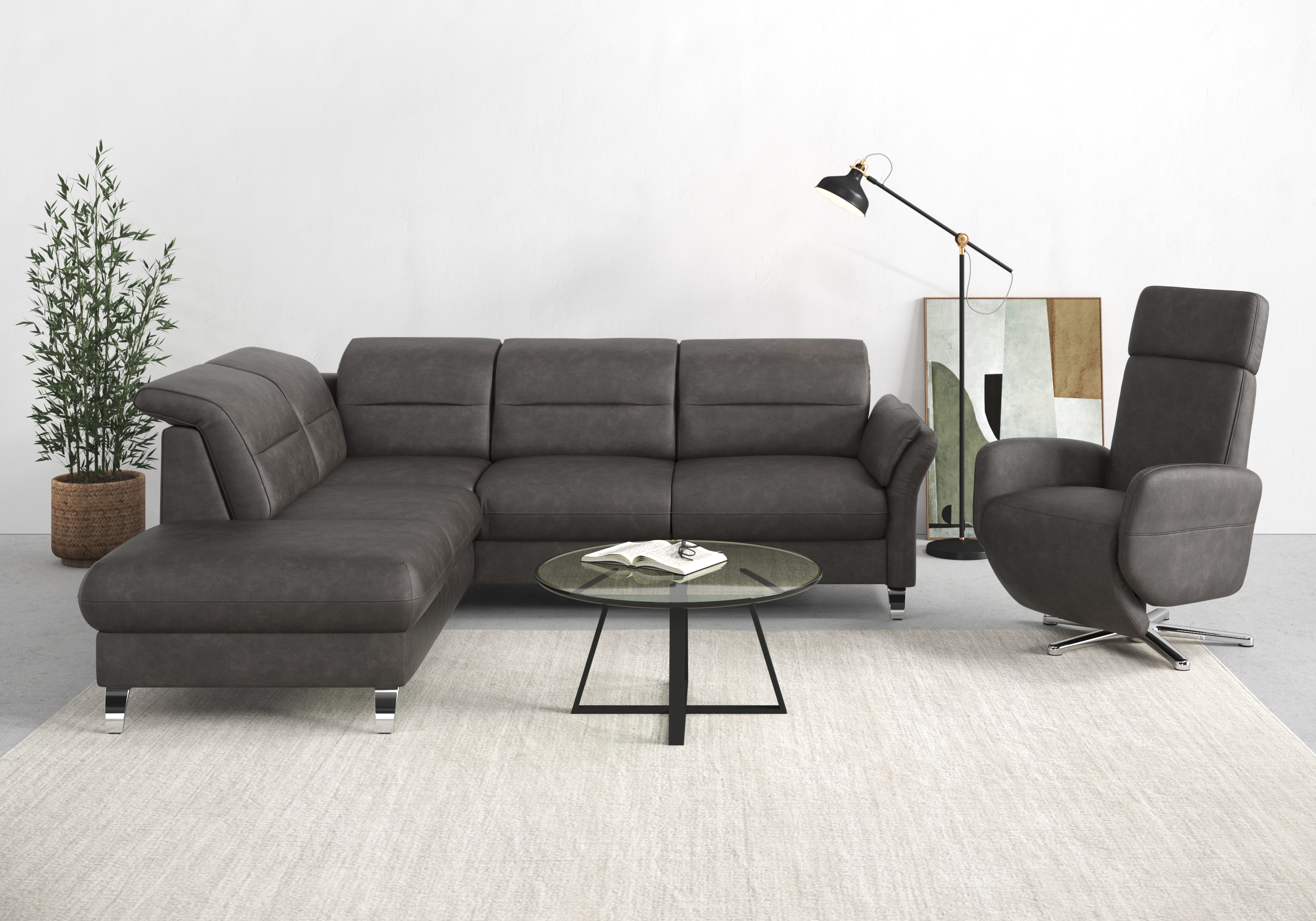 sit&more Ecksofa "Grenoble L-Form mit Federkern" wahlweise mit Schlaffunktion, Bettkasten, Arm- und Kopfteilverstellung