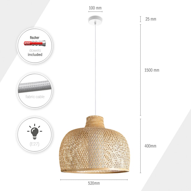 Paco Home Pendelleuchte »TOPU«, Bambus Pendellampe Korblampen Boho Rustikal  Wohnzimmer LED Lampe E27 | BAUR