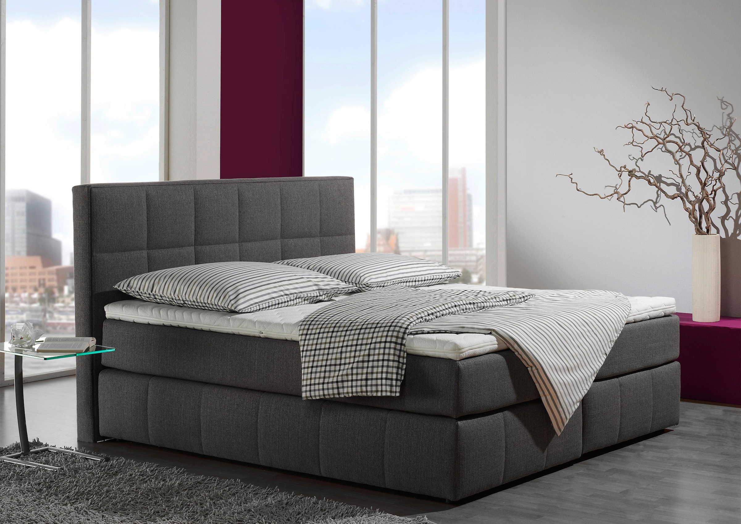 INOSIGN Boxspringbett Casano, mit feiner Steppung, in 3 Matratzenarten, 2 Härtegraden und 5 Farben