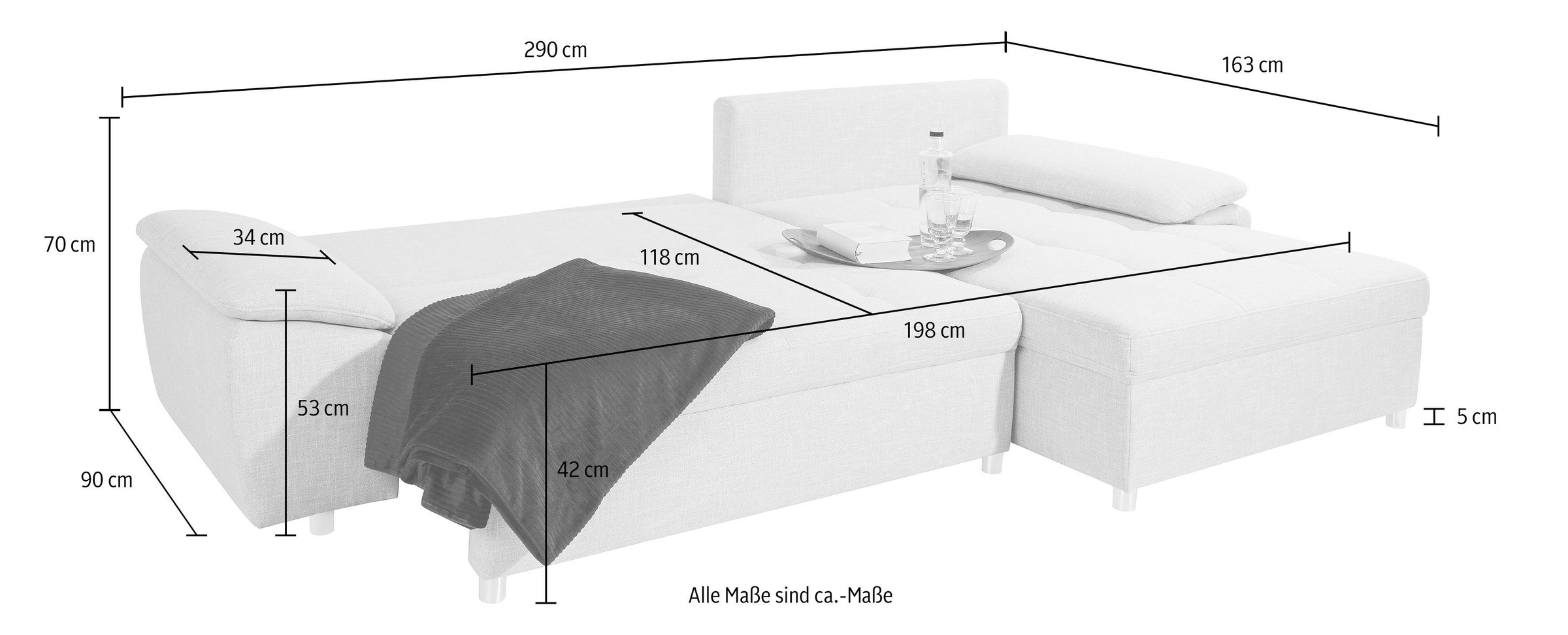sit&more Ecksofa »Labene«, wahlweise mit Bettfunktion und Bettkasten, auch als XXL-Variante
