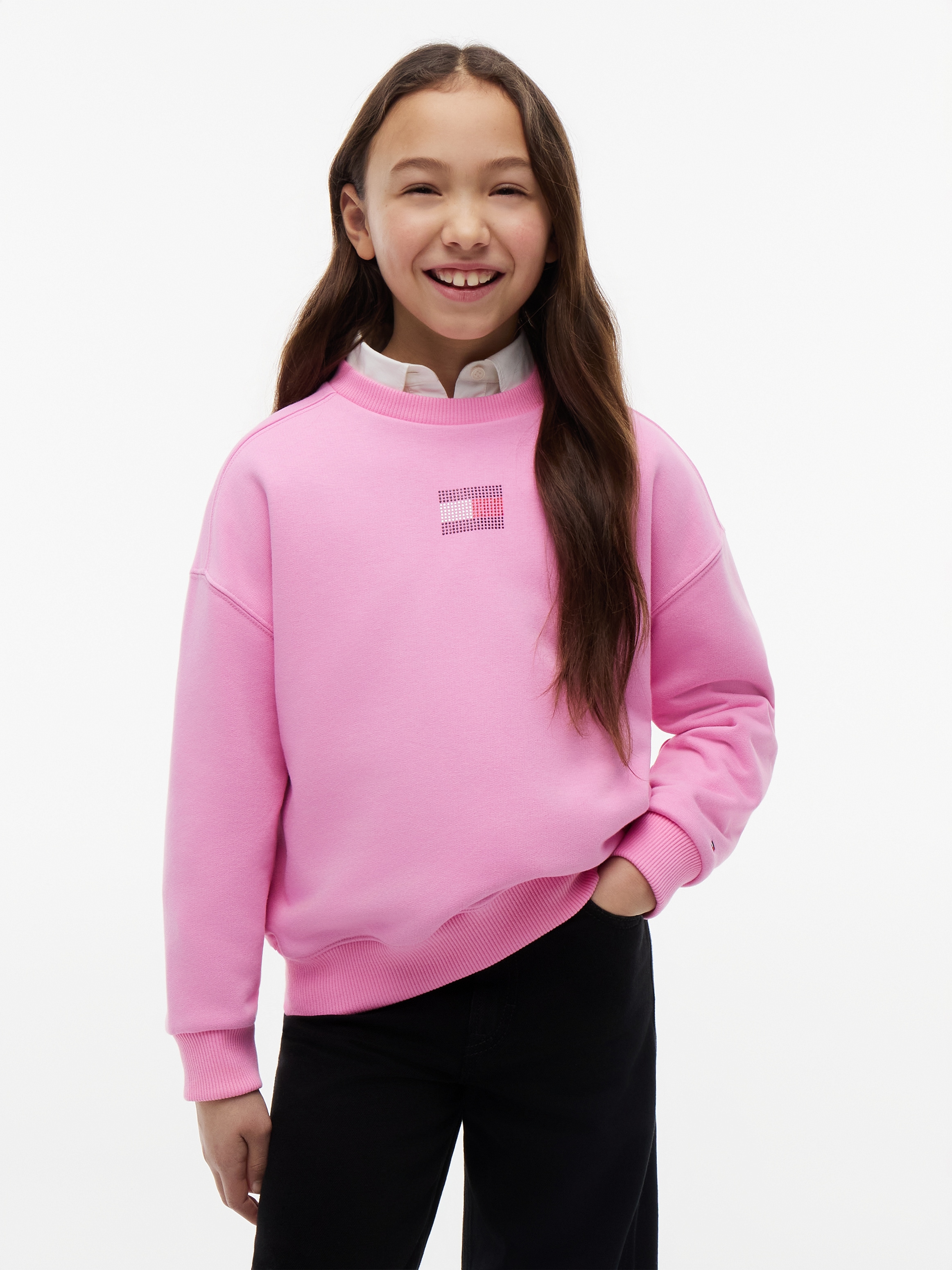 Tommy Hilfiger Sweatshirt, Glitzersteine, Rundhalsausschnitt, Regular Fit, Kinder bis 16 Jahre